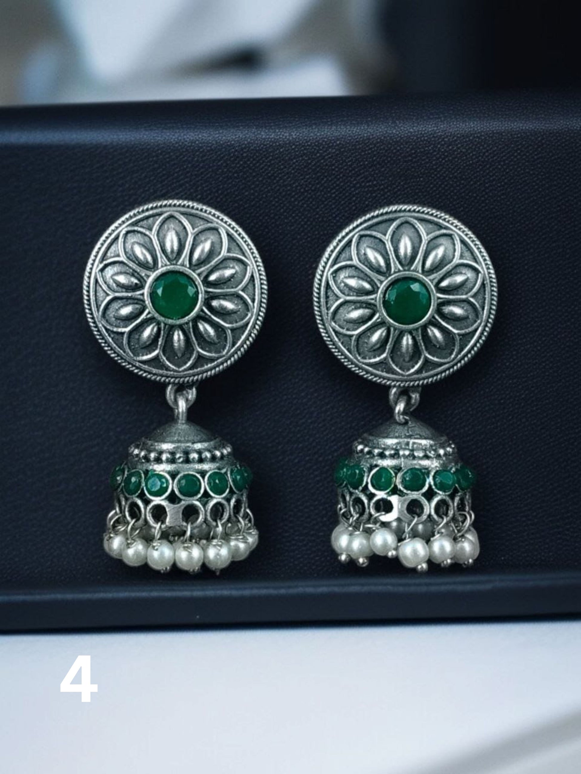 Silver Look-alike Jhumka with Stone Detailing