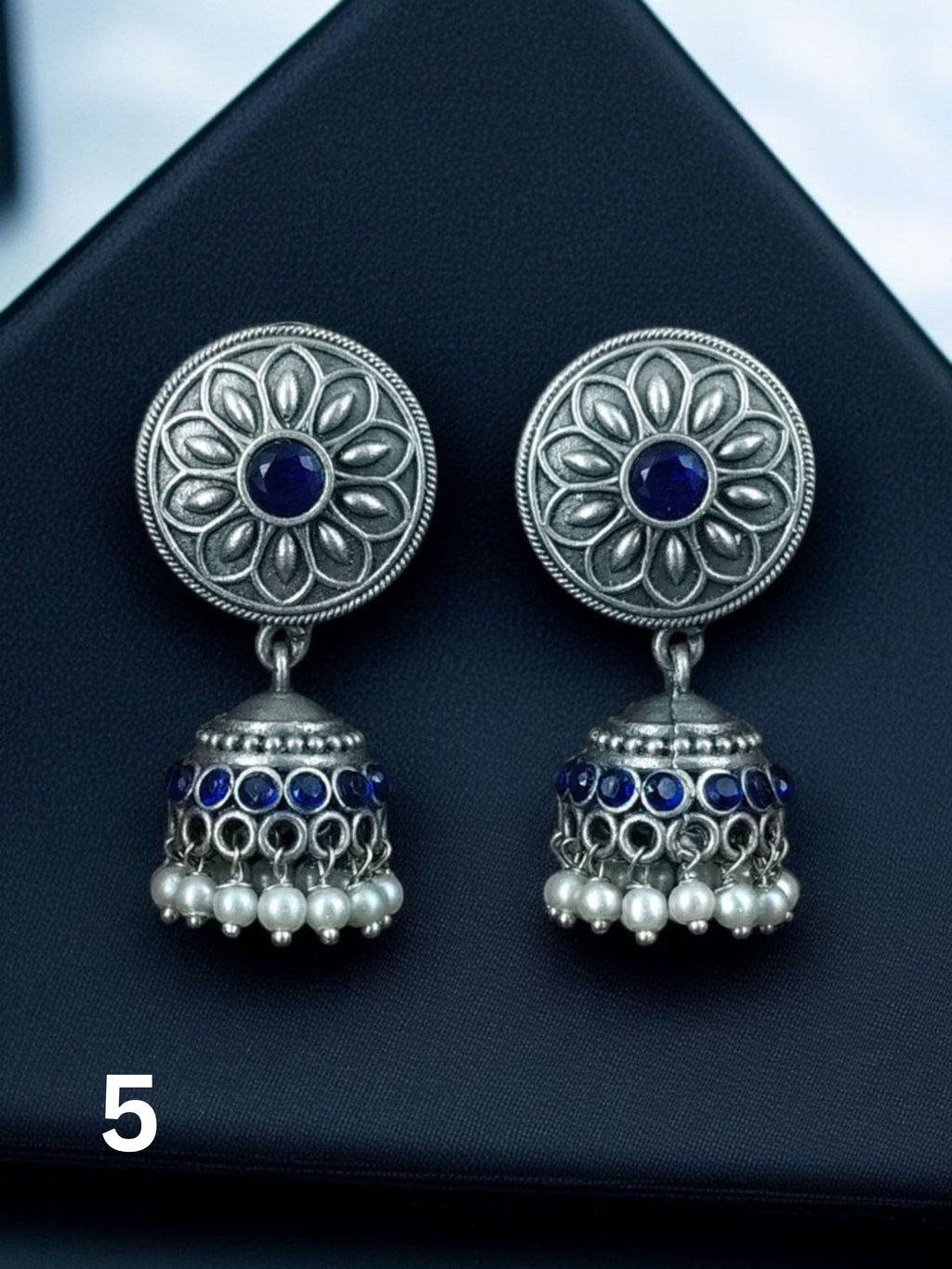 Silver Look-alike Jhumka with Stone Detailing