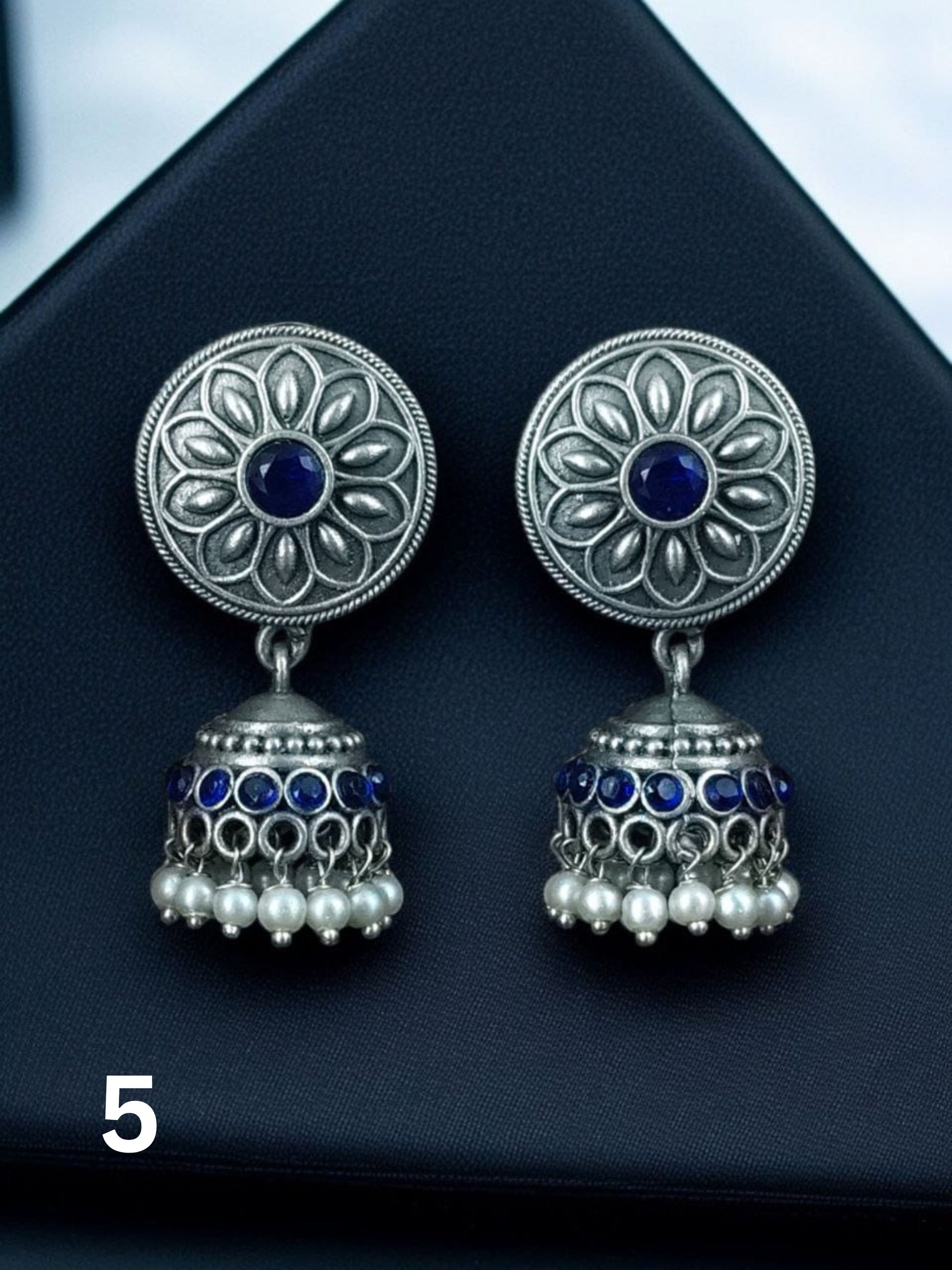Silver Look-alike Jhumka with Stone Detailing