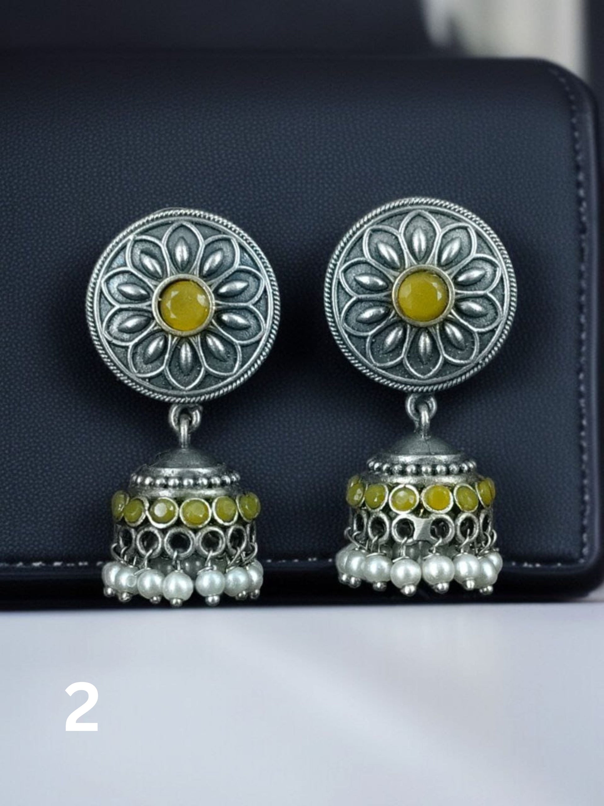 Silver Look-alike Jhumka with Stone Detailing