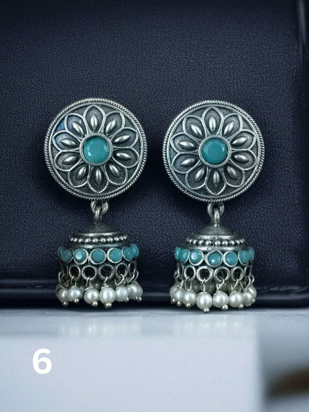 Silver Look-alike Jhumka with Stone Detailing