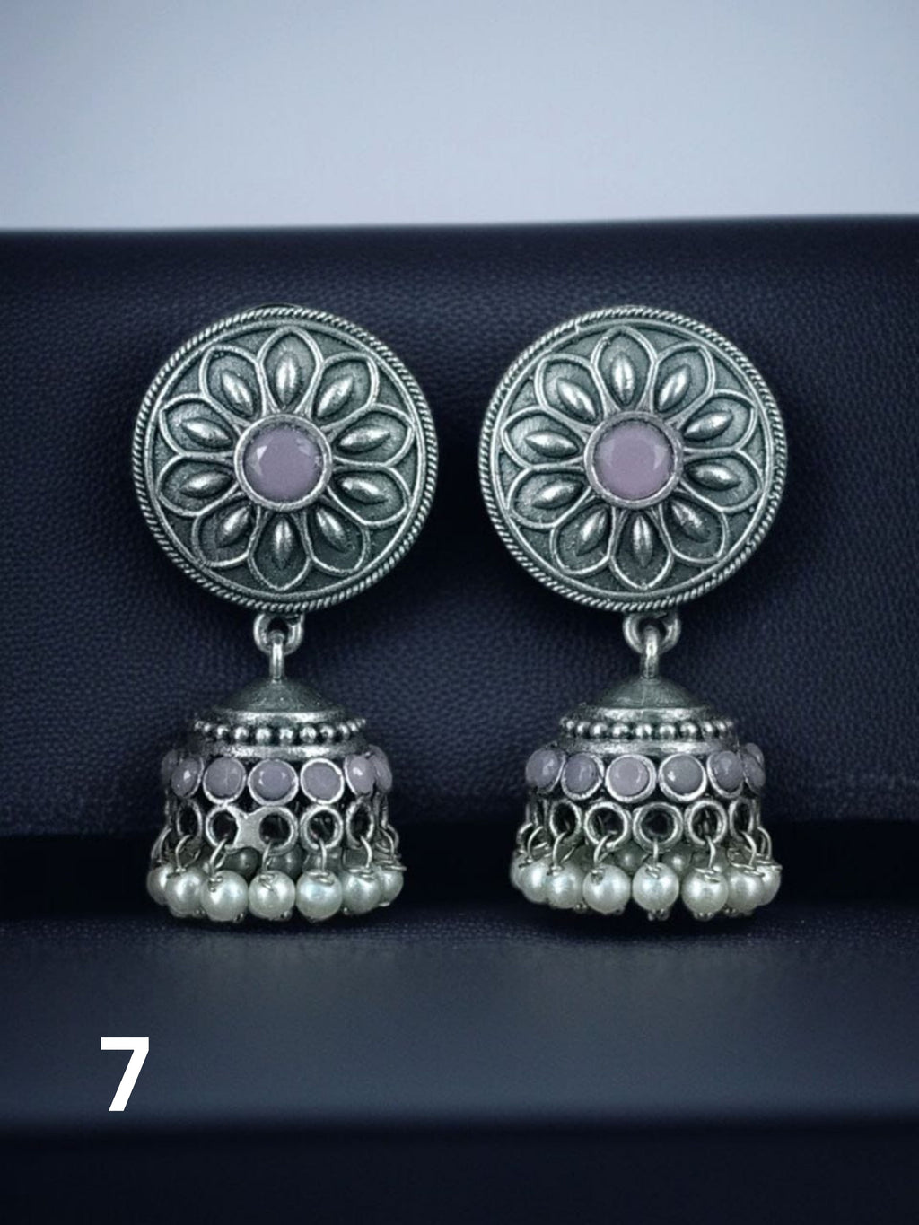 Silver Look-alike Jhumka with Stone Detailing