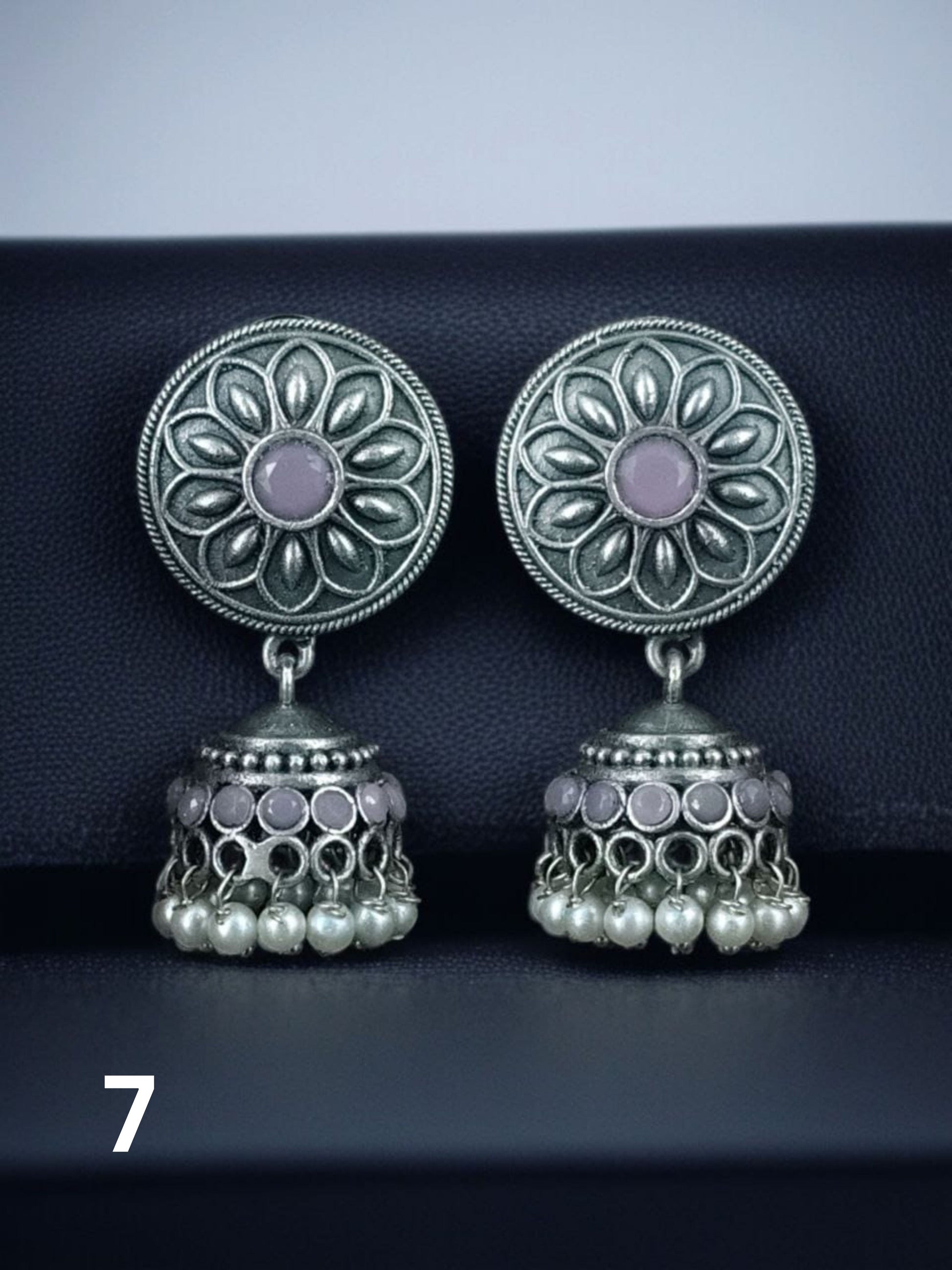 Silver Look-alike Jhumka with Stone Detailing