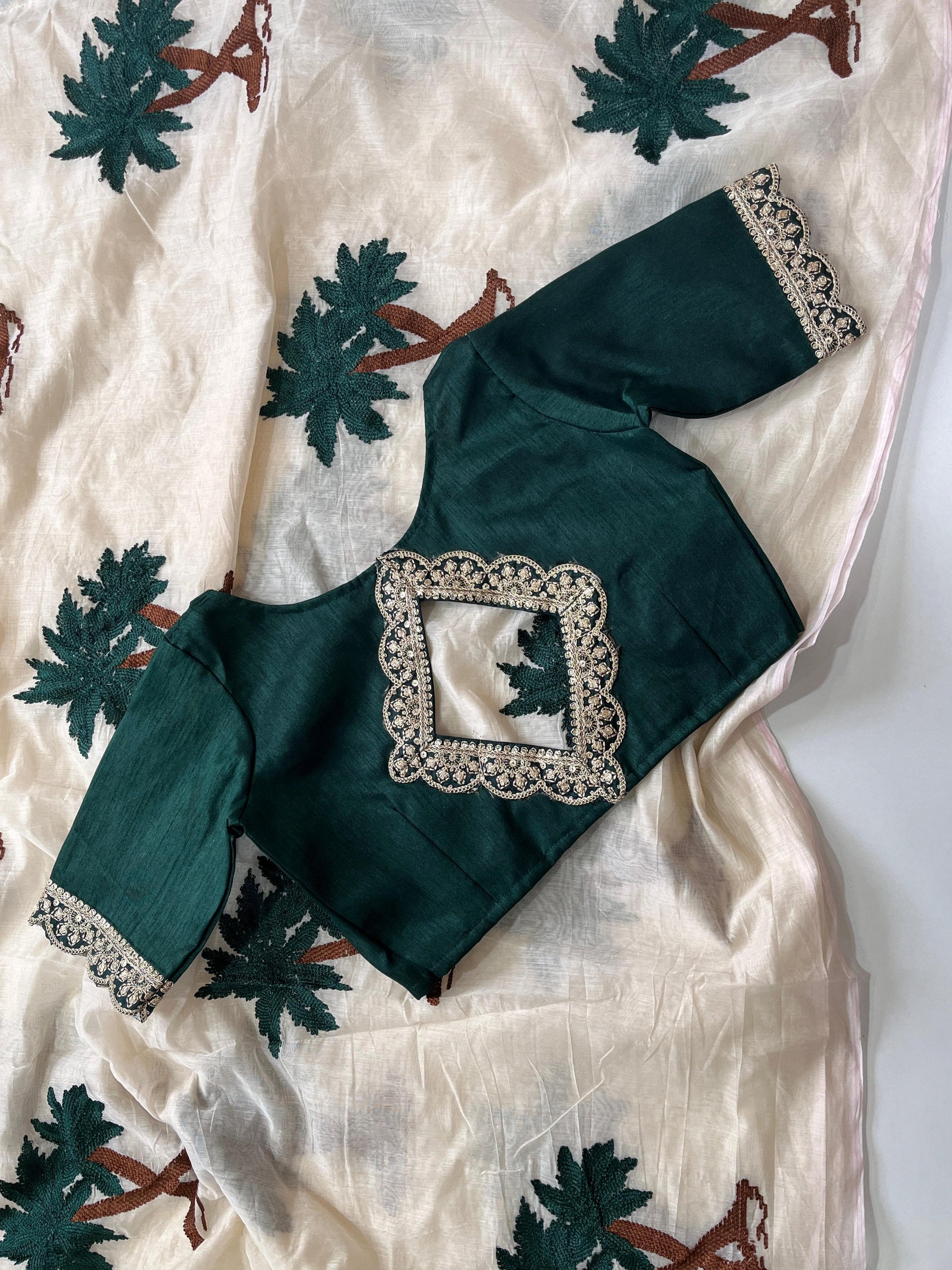 Chanderi Cotton Embroidered Saree With Stitched Blouse