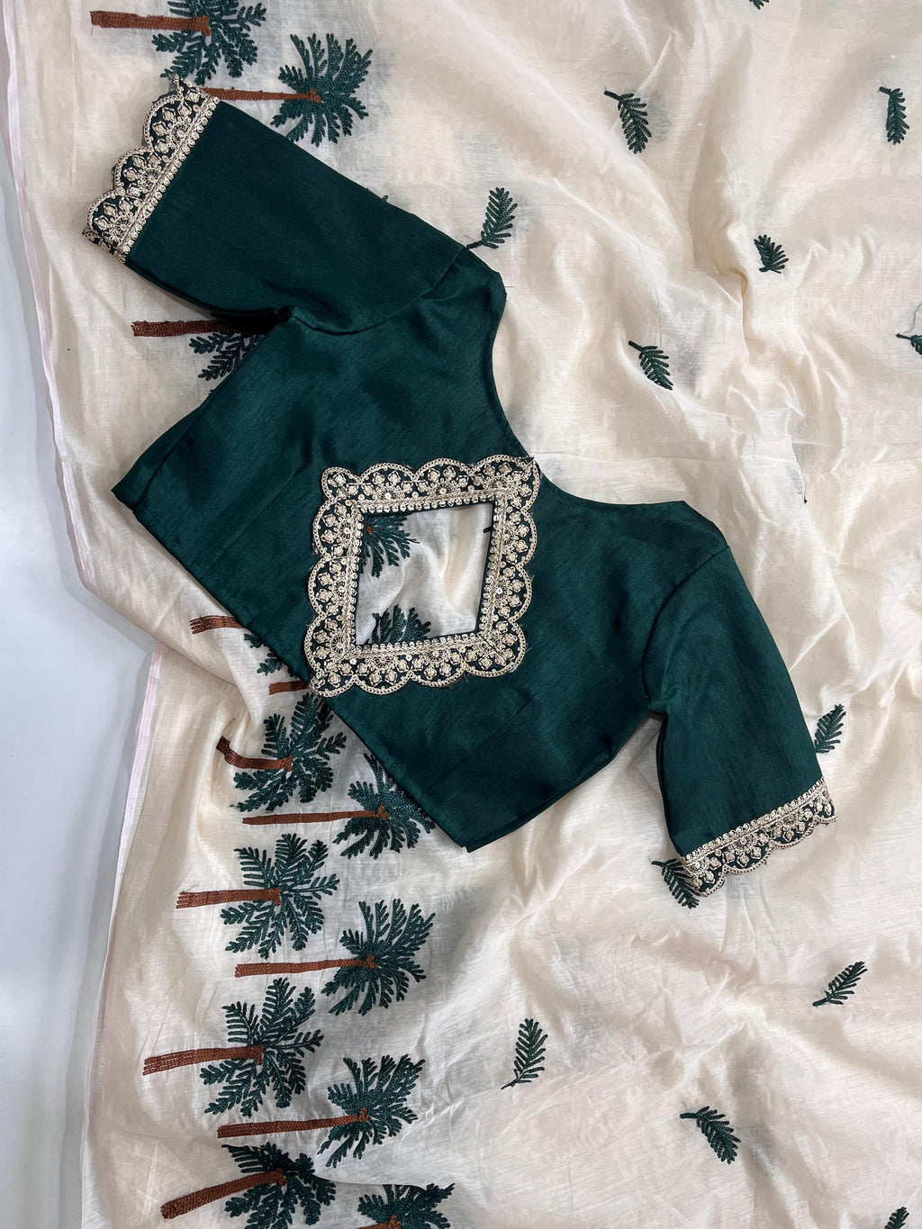 Chanderi Cotton Embroidered Saree With Stitched Blouse