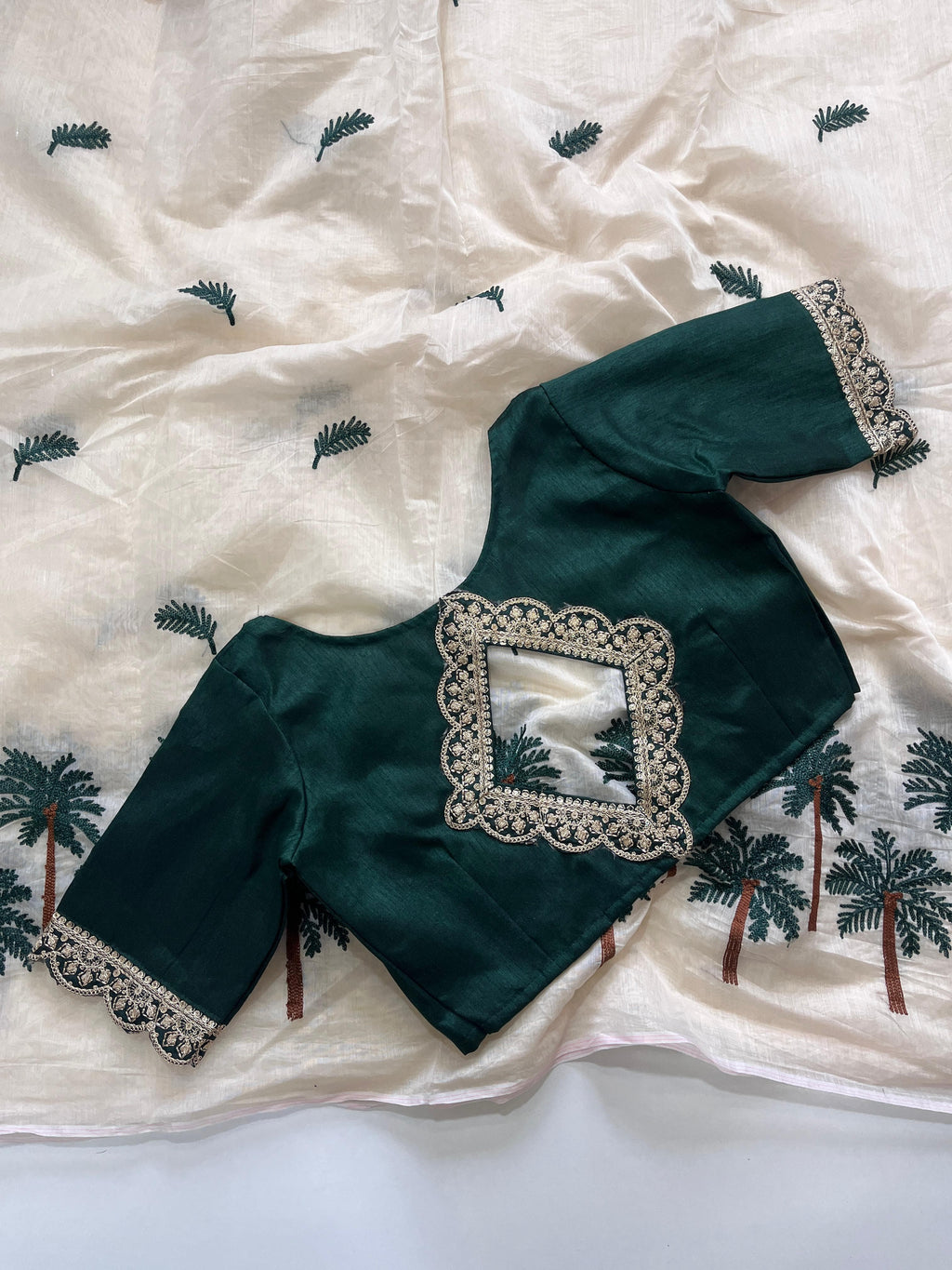 Chanderi Cotton Embroidered Saree With Stitched Blouse