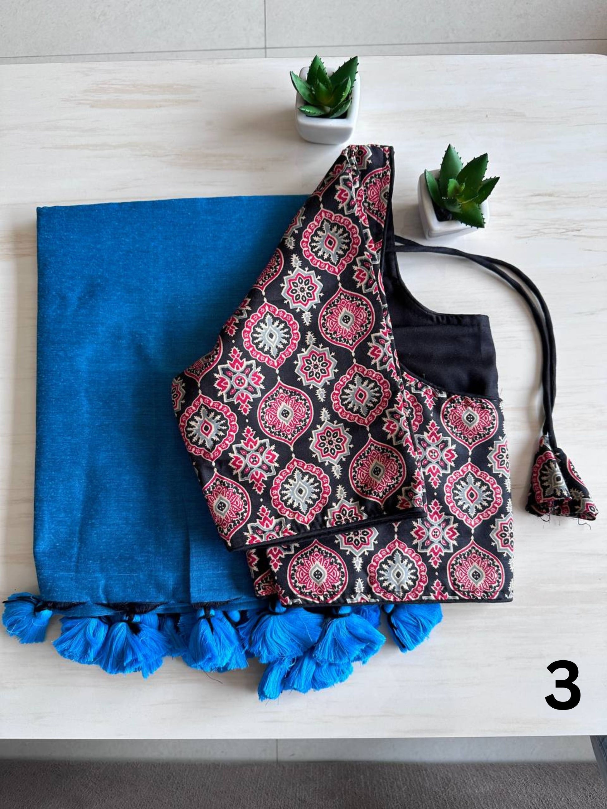 Khadi Cotton Saree with Stitched Blouse