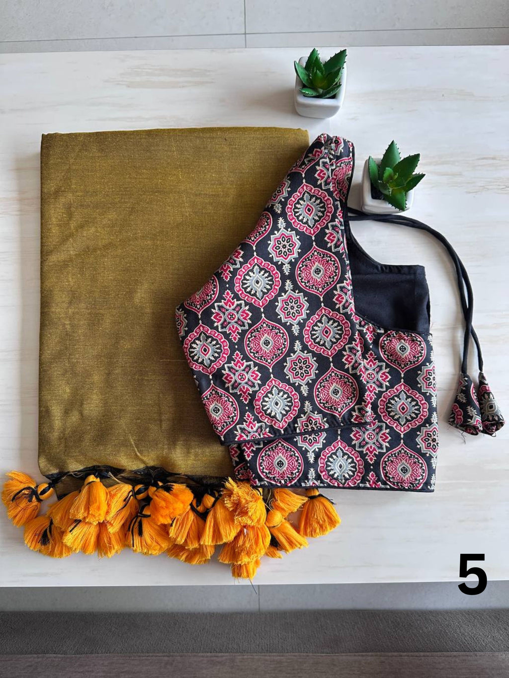 Khadi Cotton Saree with Stitched Blouse