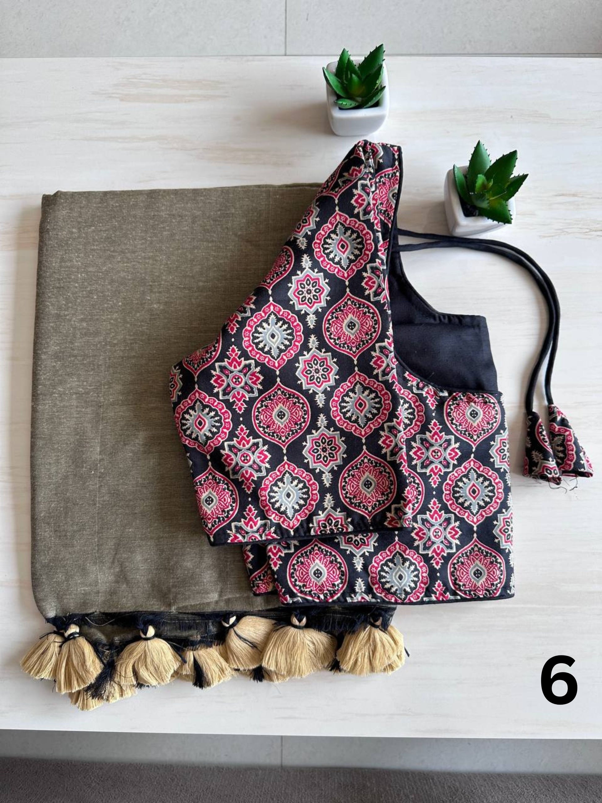 Khadi Cotton Saree with Stitched Blouse