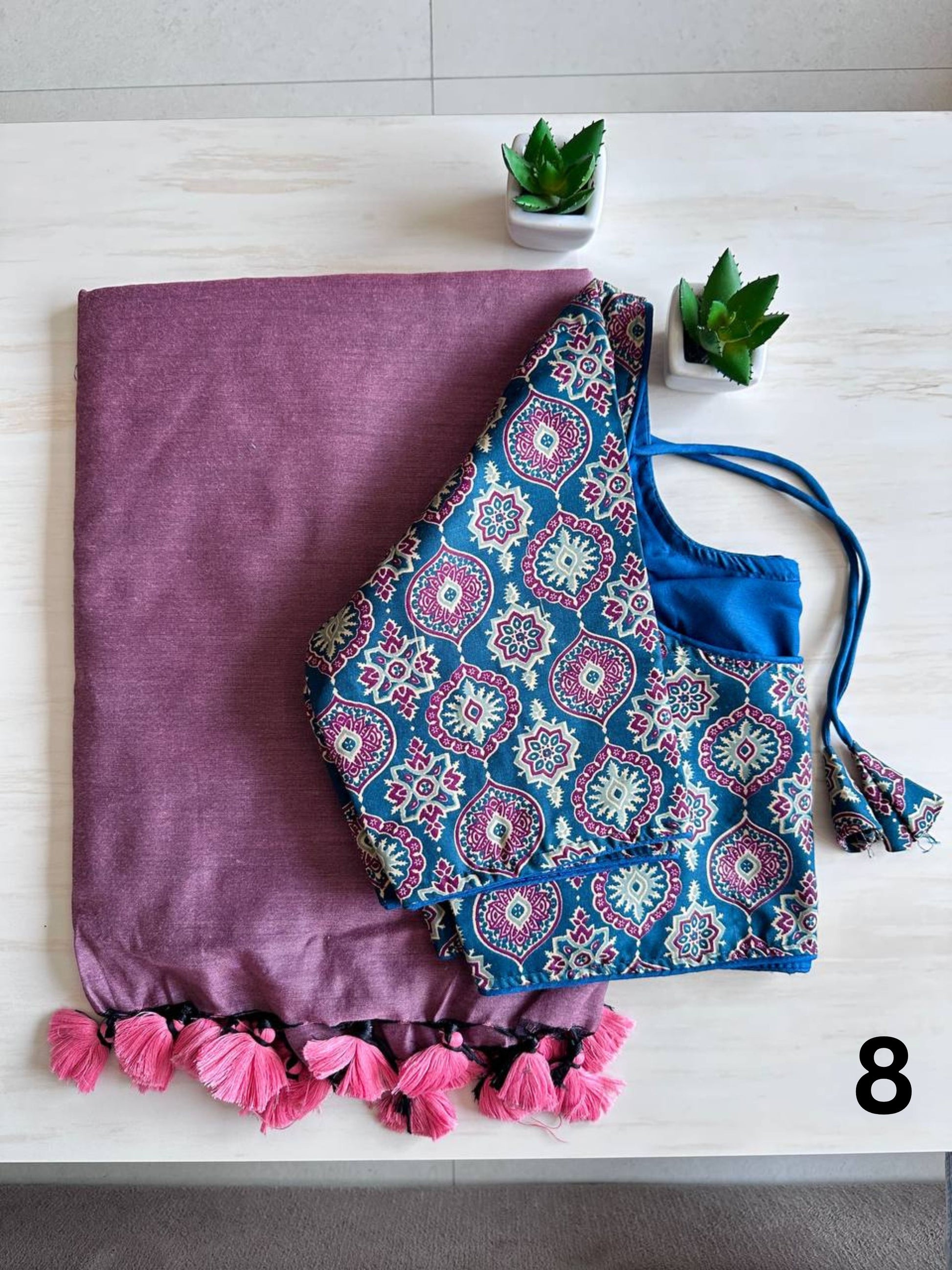 Khadi Cotton Saree with Stitched Blouse