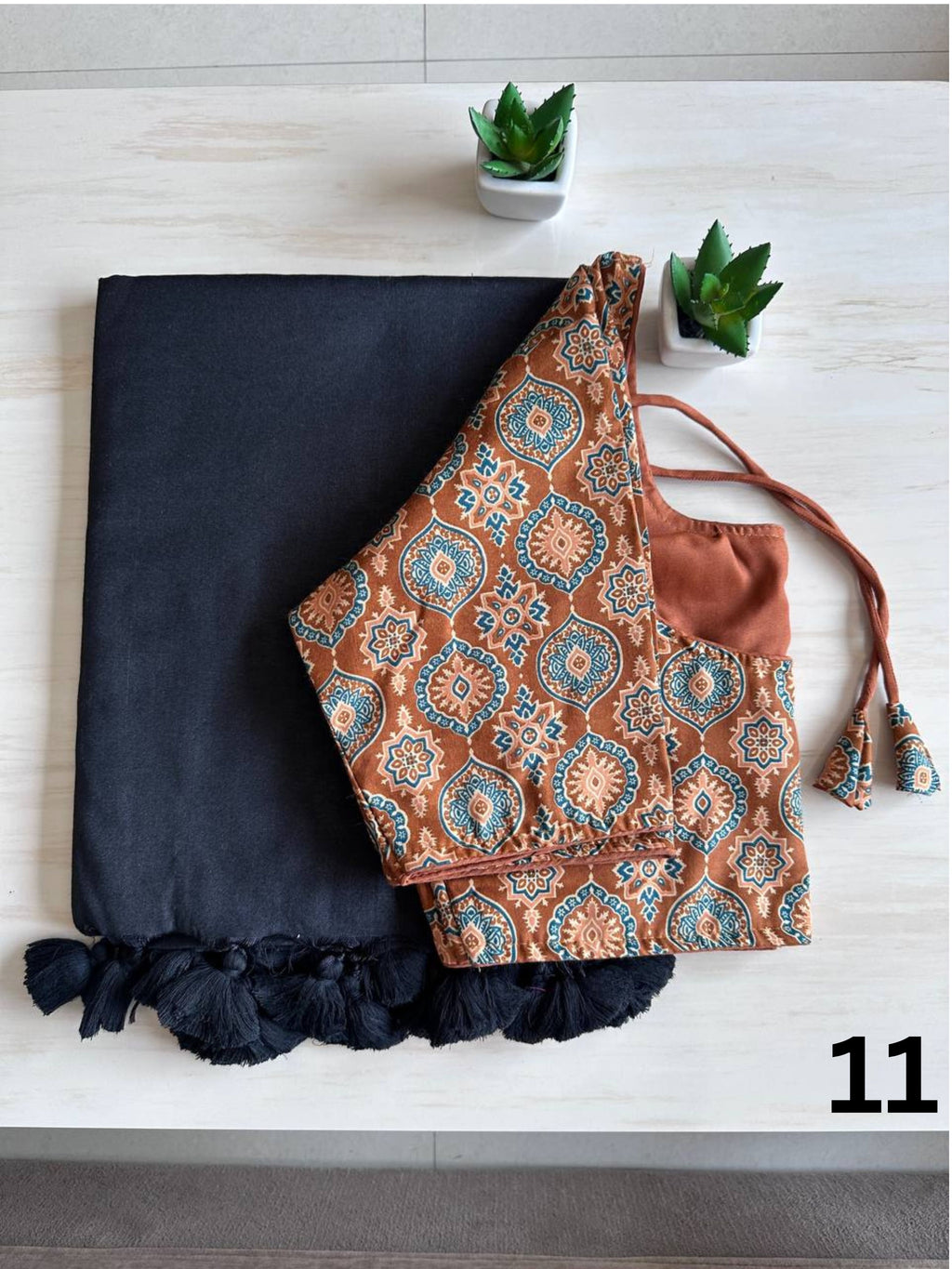 Khadi Cotton Saree with Stitched Blouse