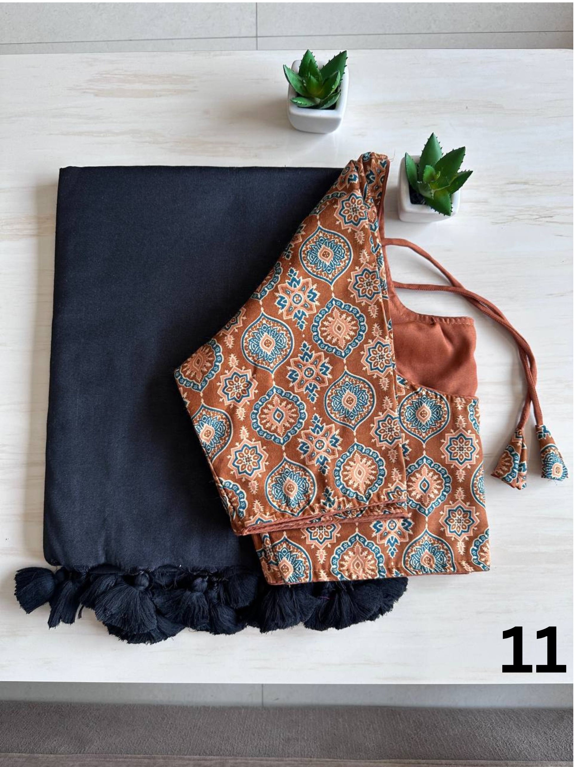 Khadi Cotton Saree with Stitched Blouse