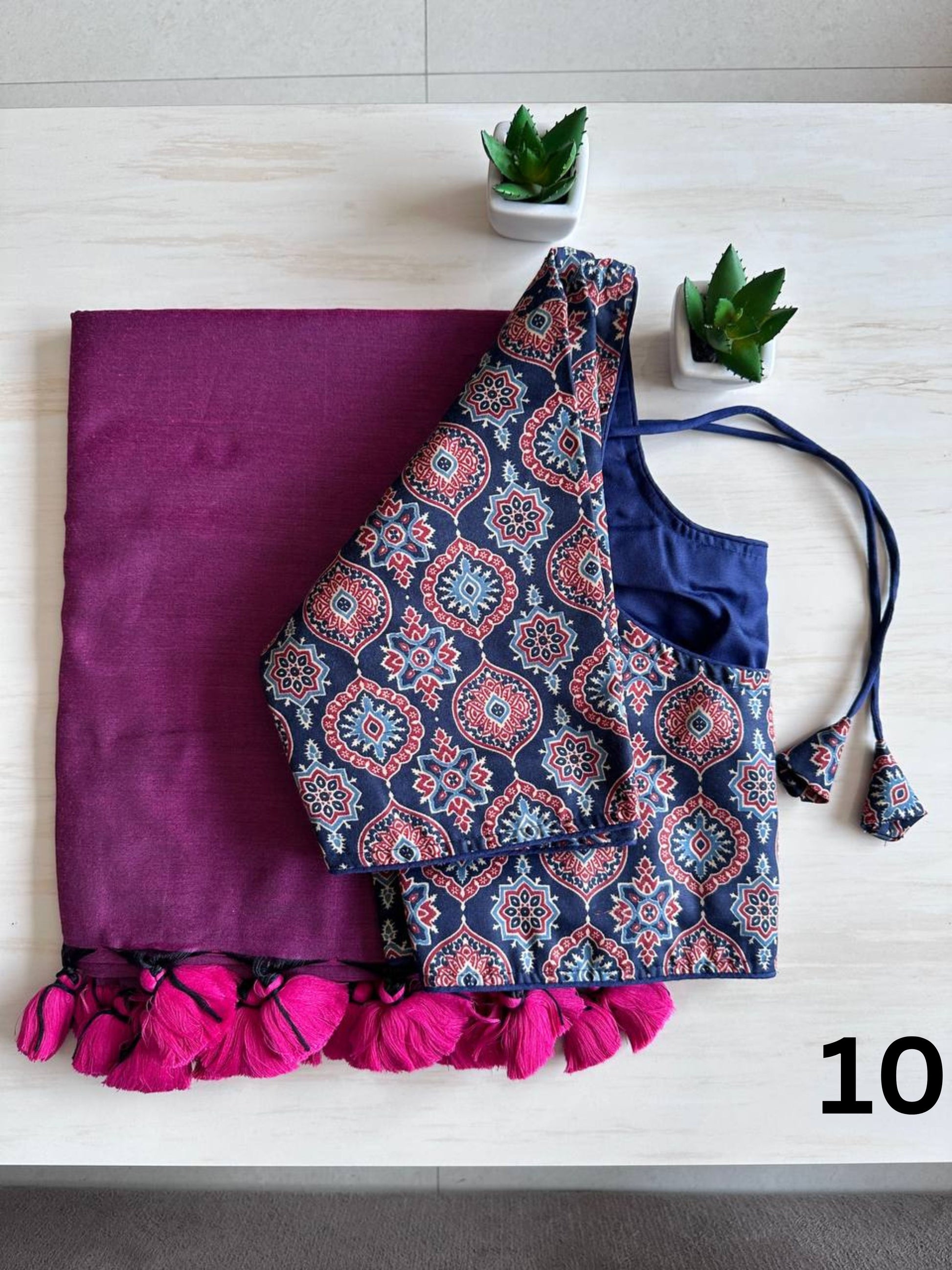 Khadi Cotton Saree with Stitched Blouse