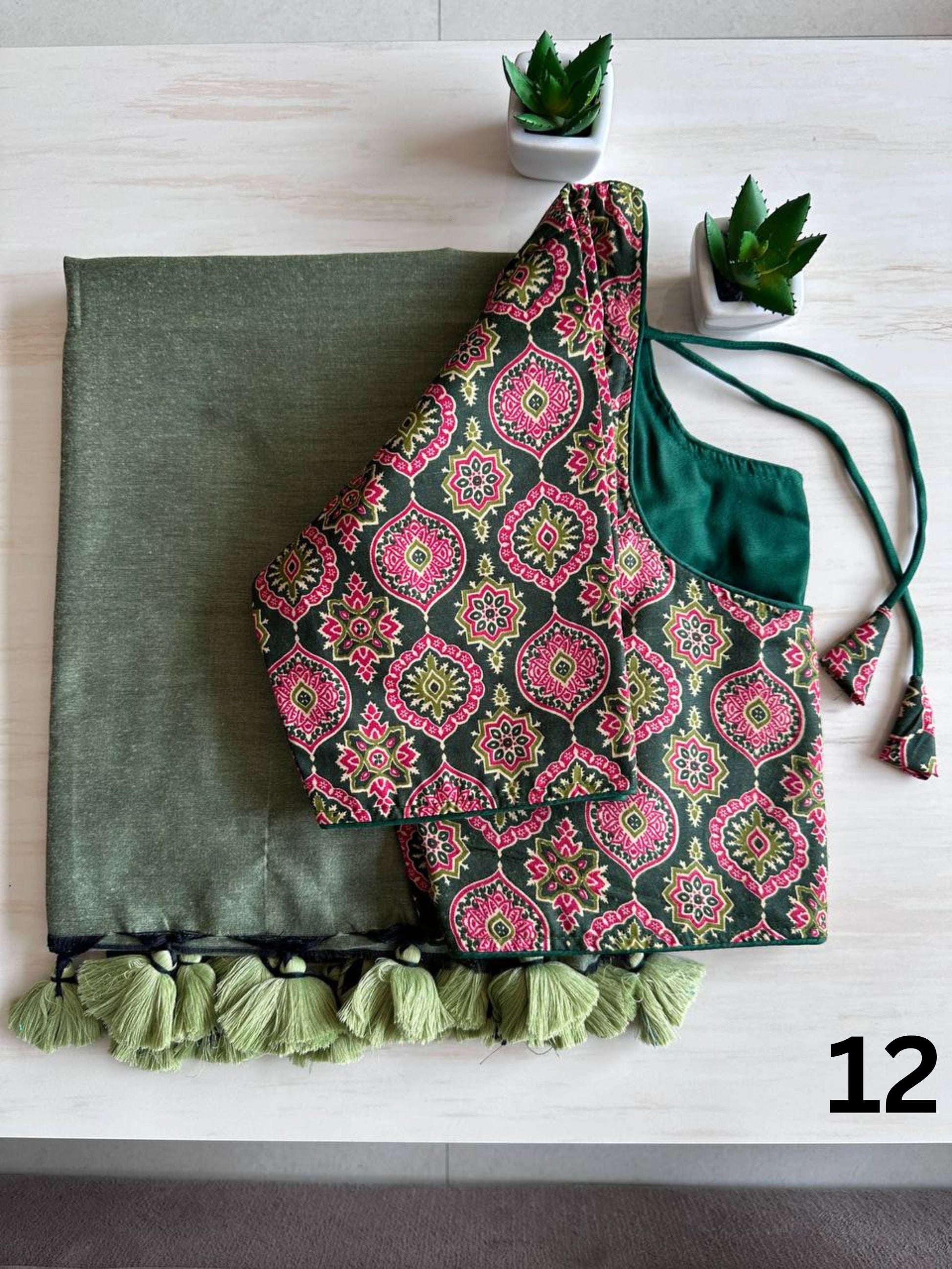 Khadi Cotton Saree with Stitched Blouse