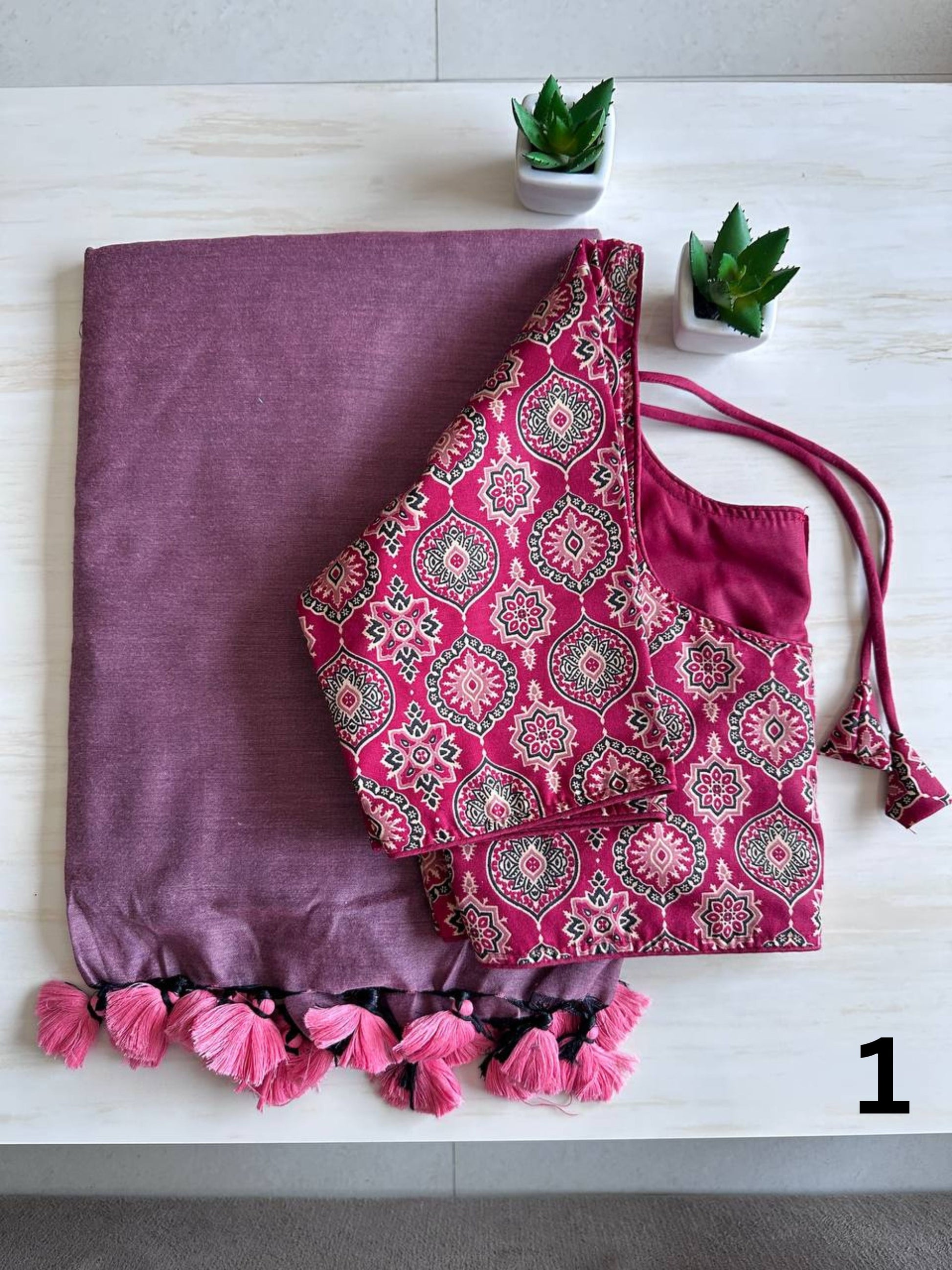 Khadi Cotton Saree with Stitched Blouse