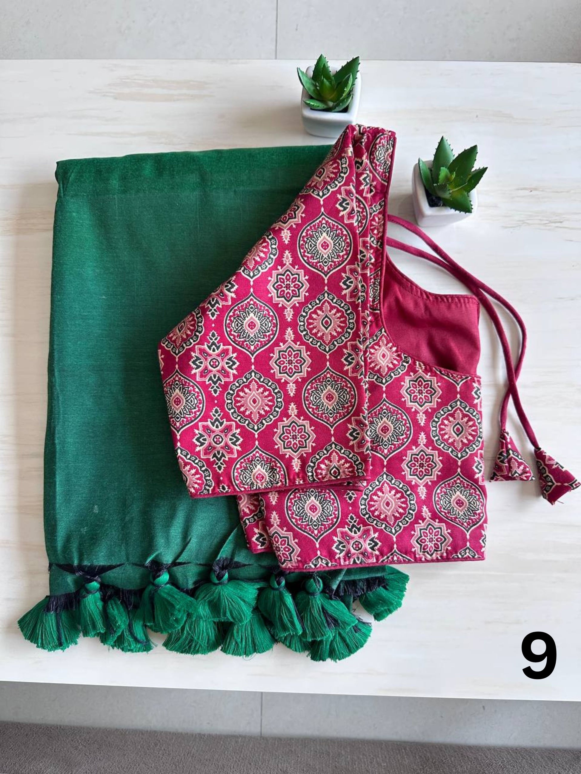 Khadi Cotton Saree with Stitched Blouse