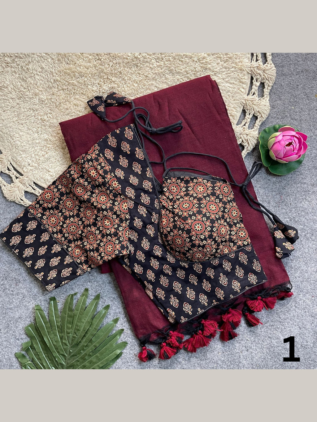 Khadi Cotton Silk Saree with Readymade Ajrakh Blouse