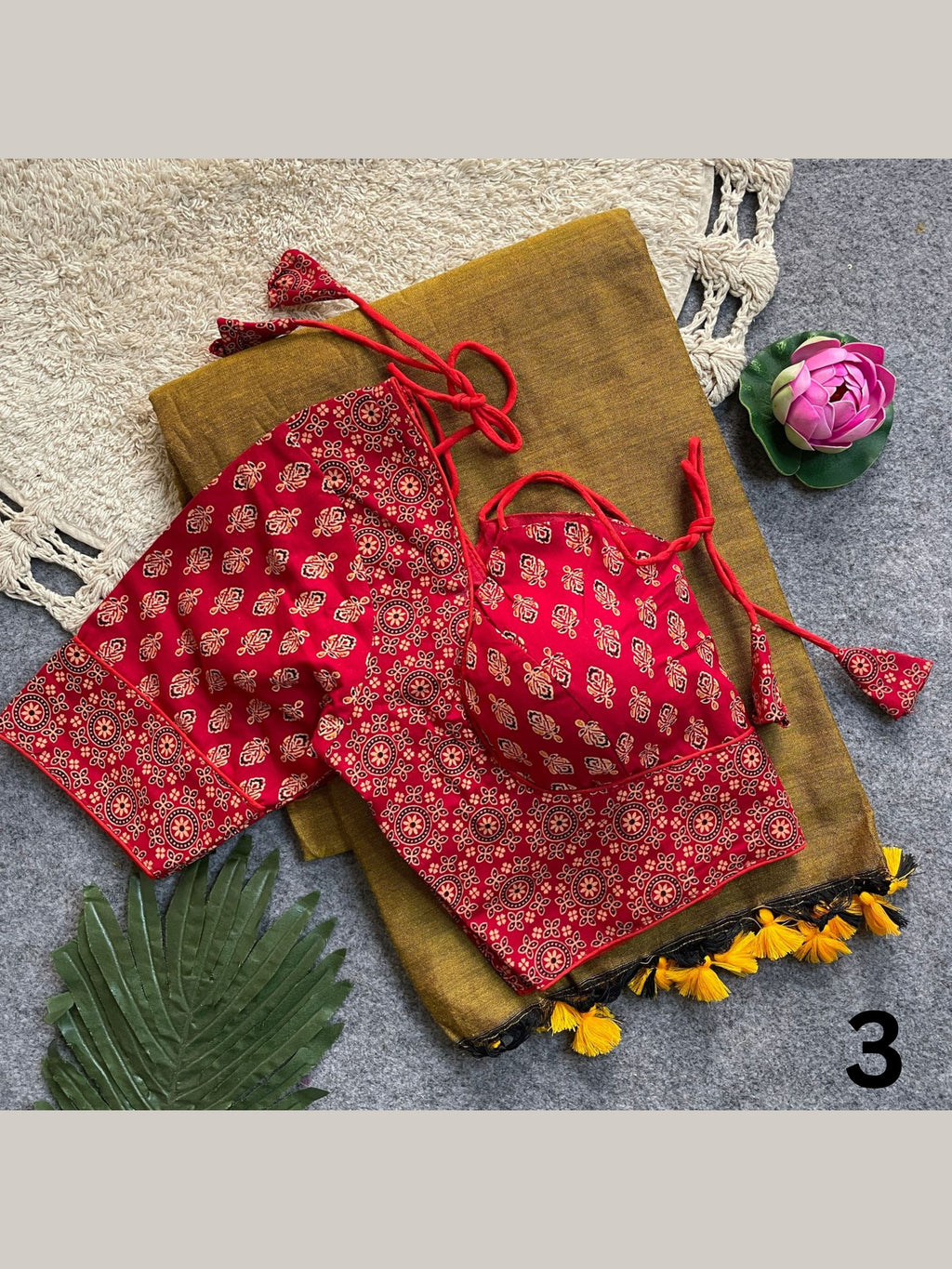 Khadi Cotton Silk Saree with Readymade Ajrakh Blouse