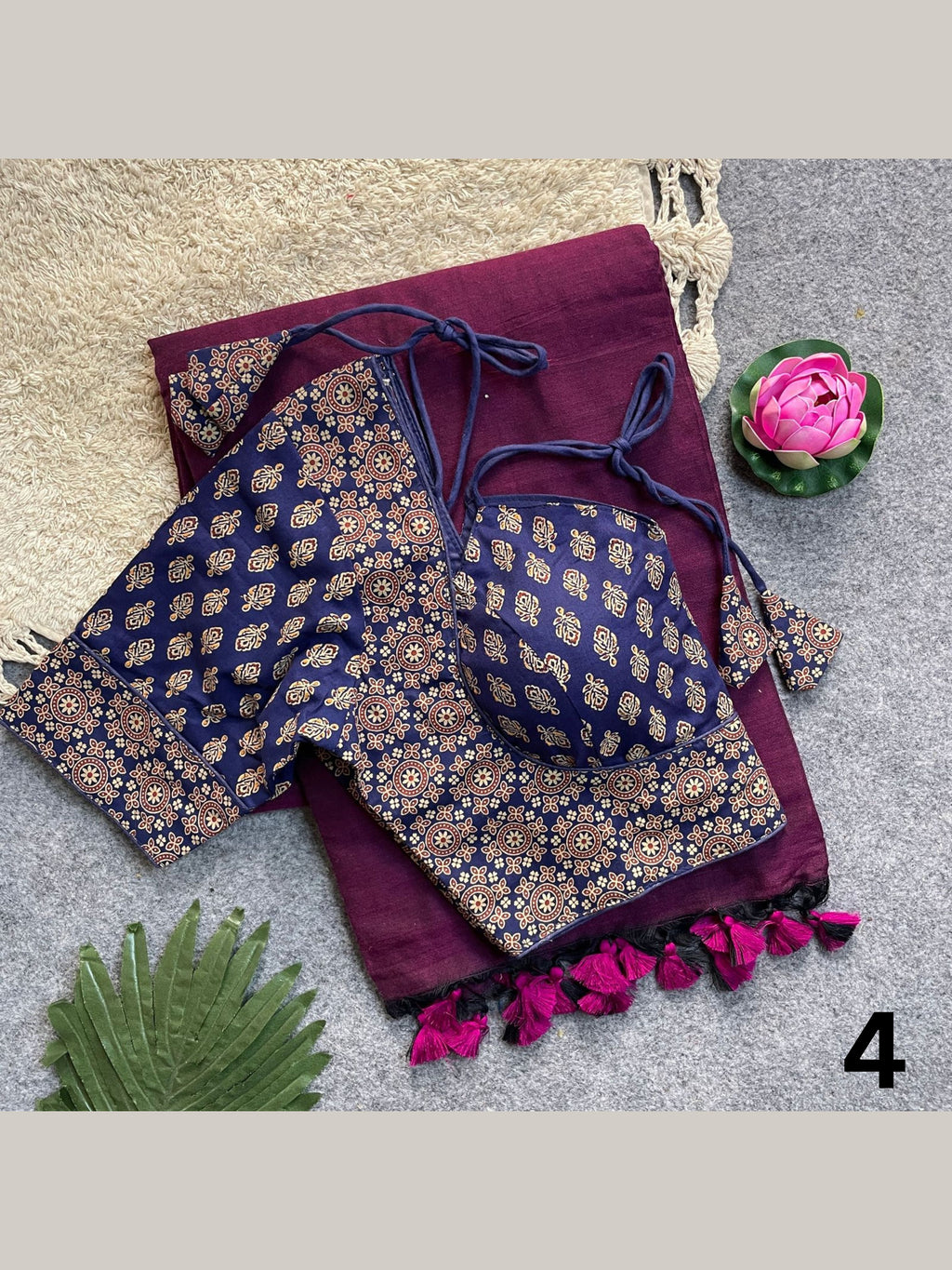 Khadi Cotton Silk Saree with Readymade Ajrakh Blouse