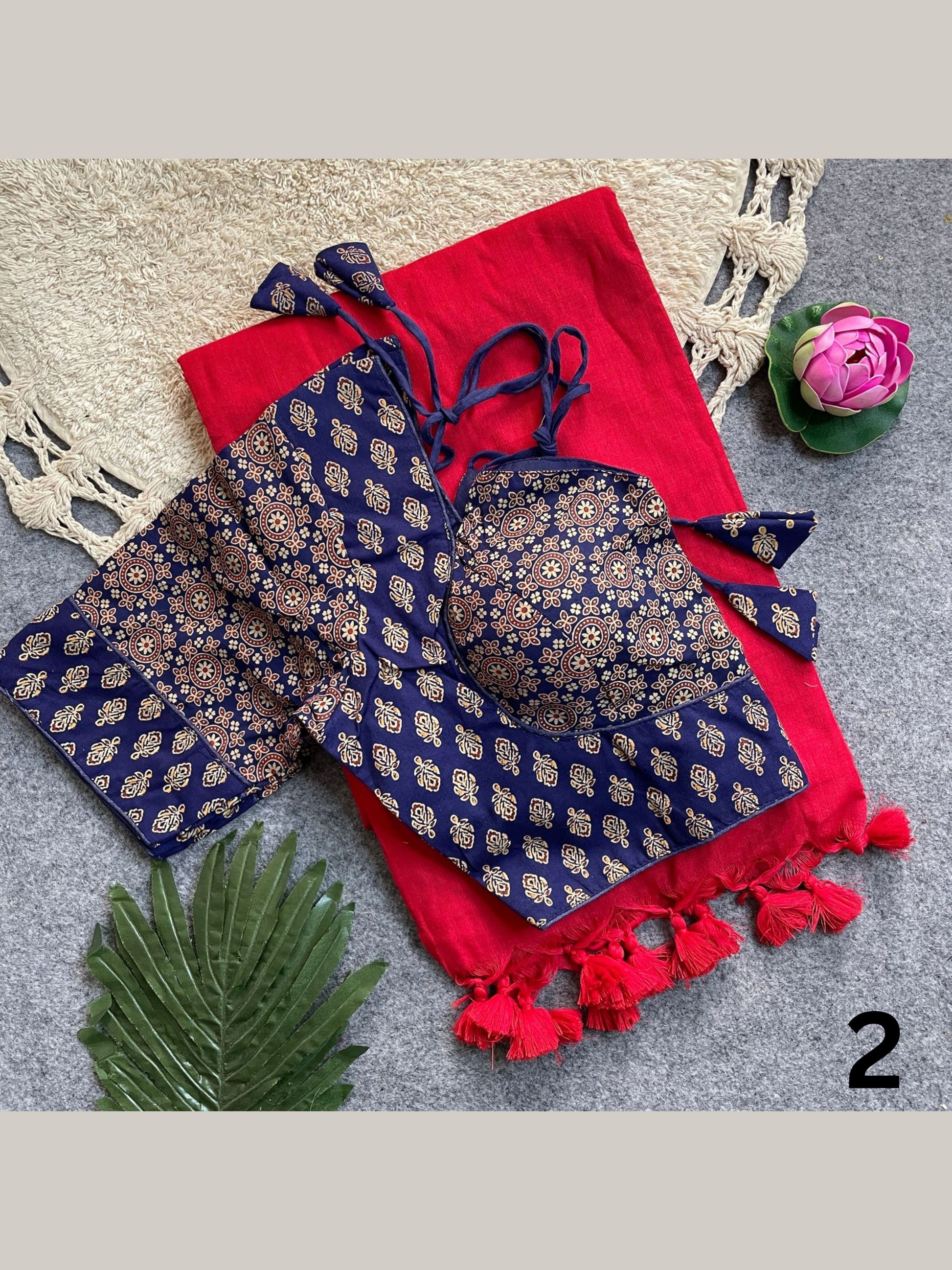 Khadi Cotton Silk Saree with Readymade Ajrakh Blouse