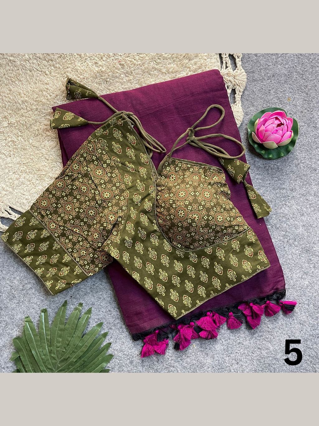 Khadi Cotton Silk Saree with Readymade Ajrakh Blouse