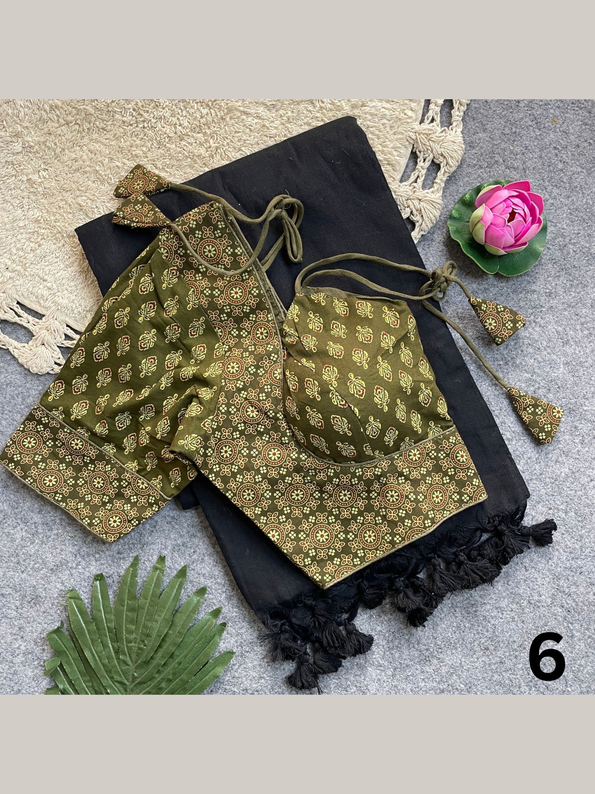 Khadi Cotton Silk Saree with Readymade Ajrakh Blouse