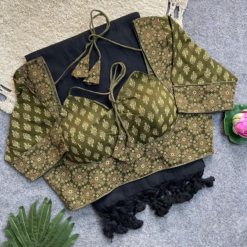 Khadi Cotton Silk Saree with Readymade Ajrakh Blouse