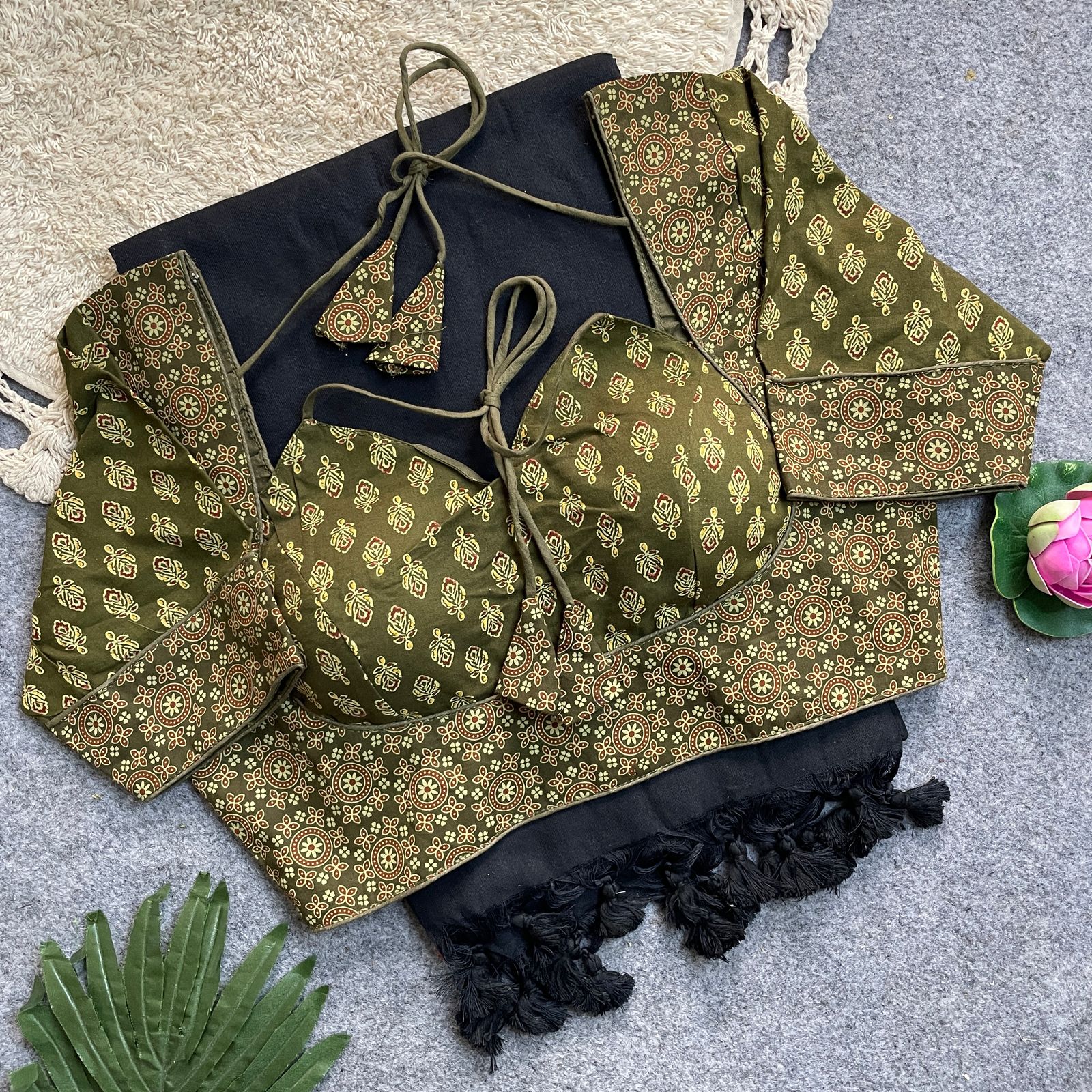 Khadi Cotton Silk Saree with Readymade Ajrakh Blouse