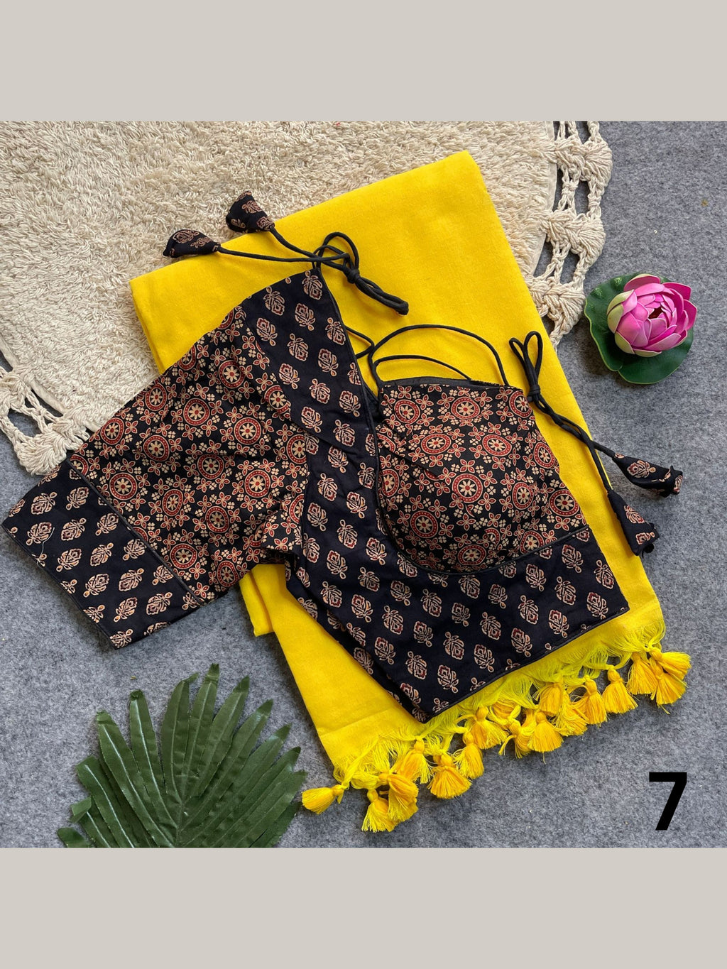 Khadi Cotton Silk Saree with Readymade Ajrakh Blouse