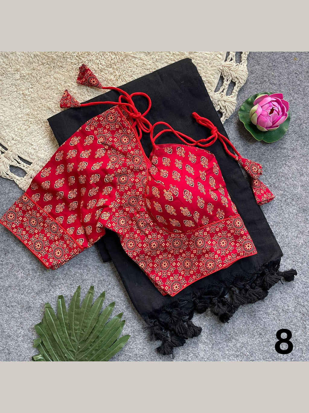 Khadi Cotton Silk Saree with Readymade Ajrakh Blouse