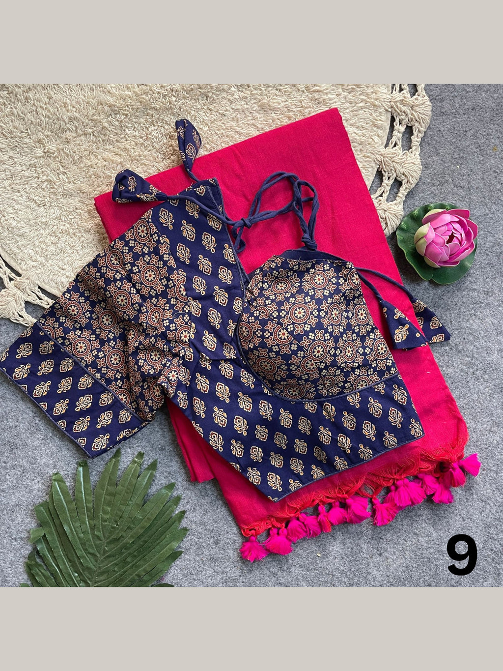 Khadi Cotton Silk Saree with Readymade Ajrakh Blouse