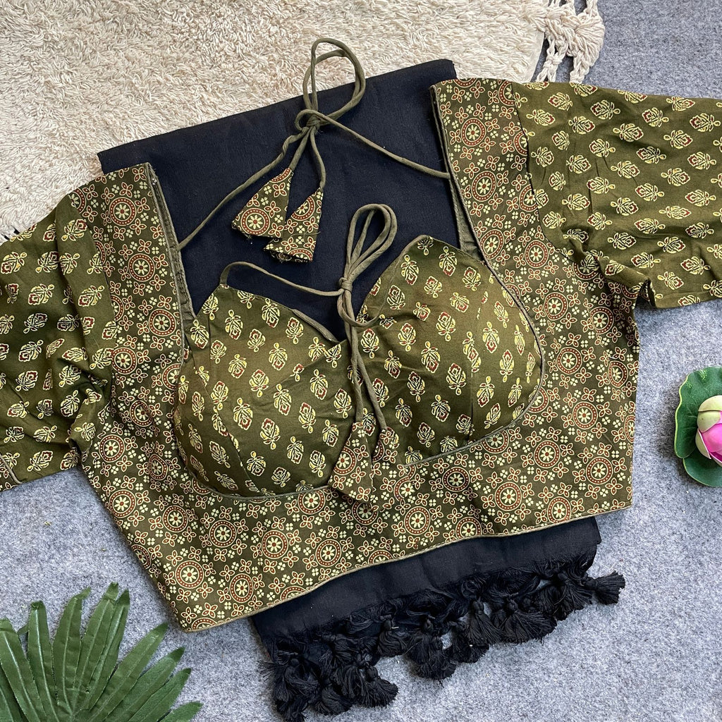 Khadi Cotton Silk Saree with Readymade Ajrakh Blouse