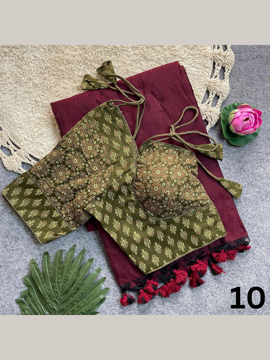 Khadi Cotton Silk Saree with Readymade Ajrakh Blouse