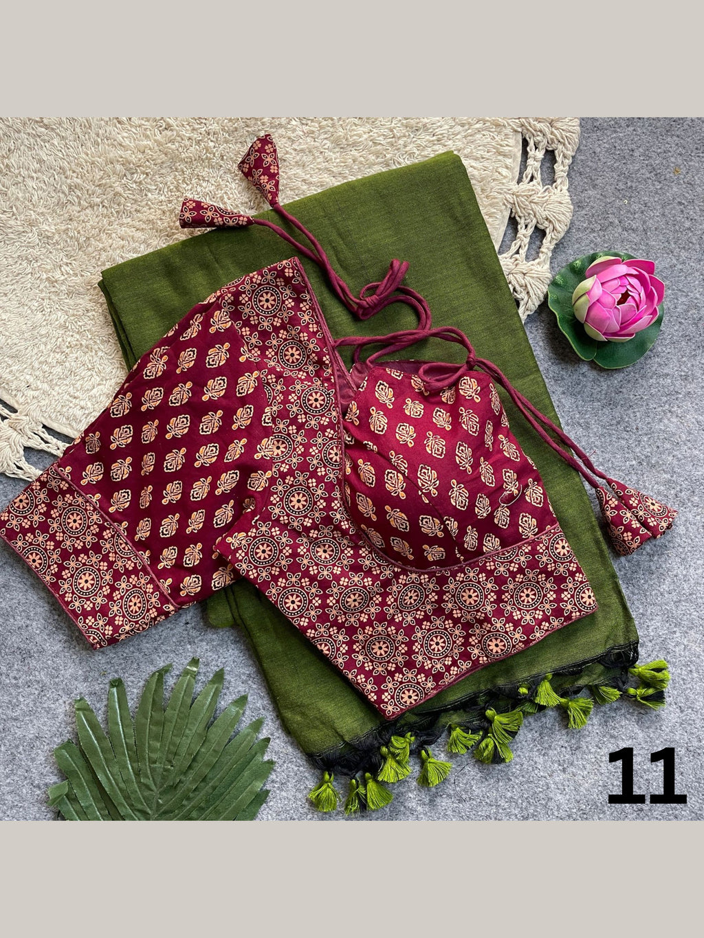 Khadi Cotton Silk Saree with Readymade Ajrakh Blouse