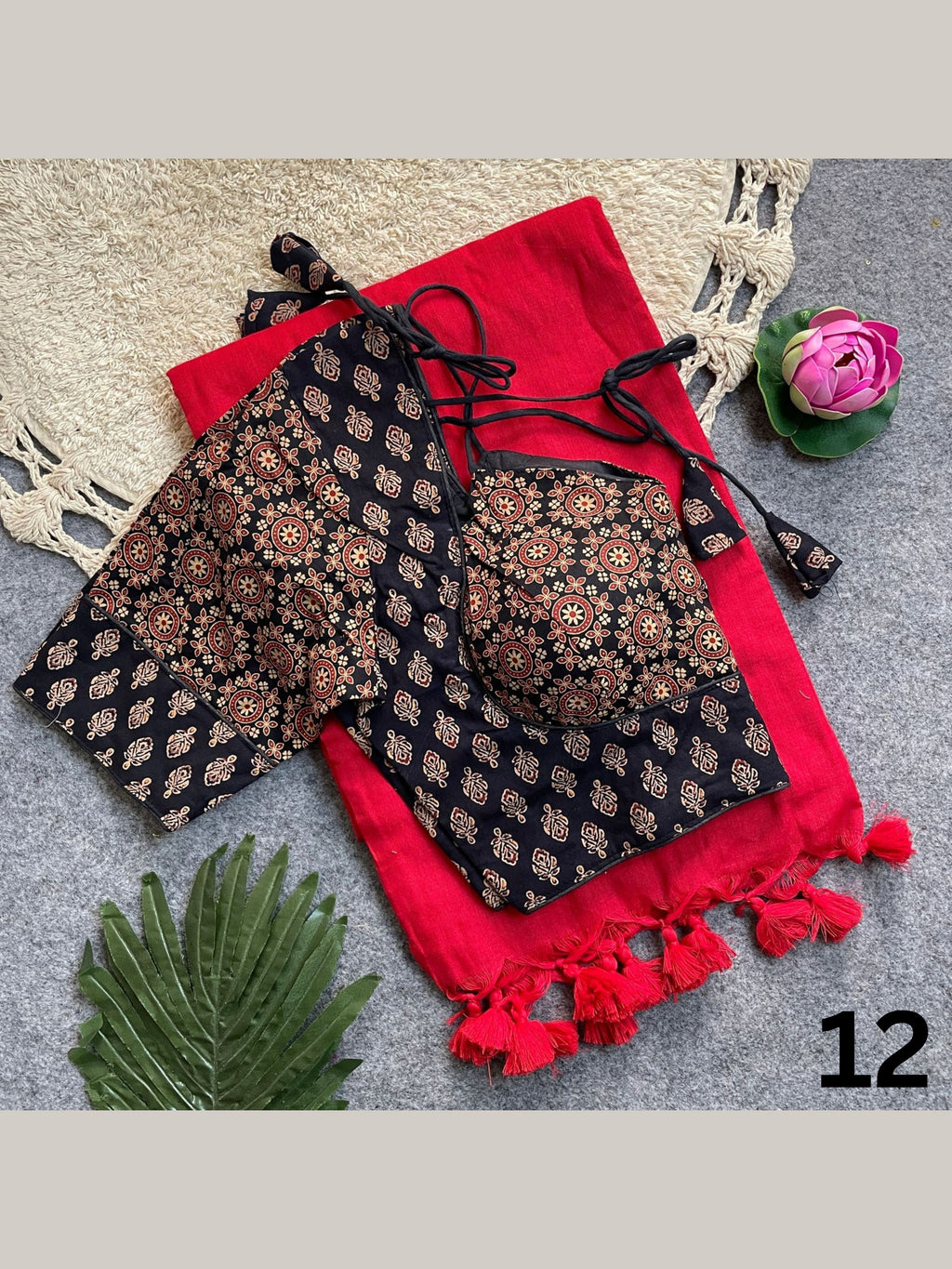 Khadi Cotton Silk Saree with Readymade Ajrakh Blouse