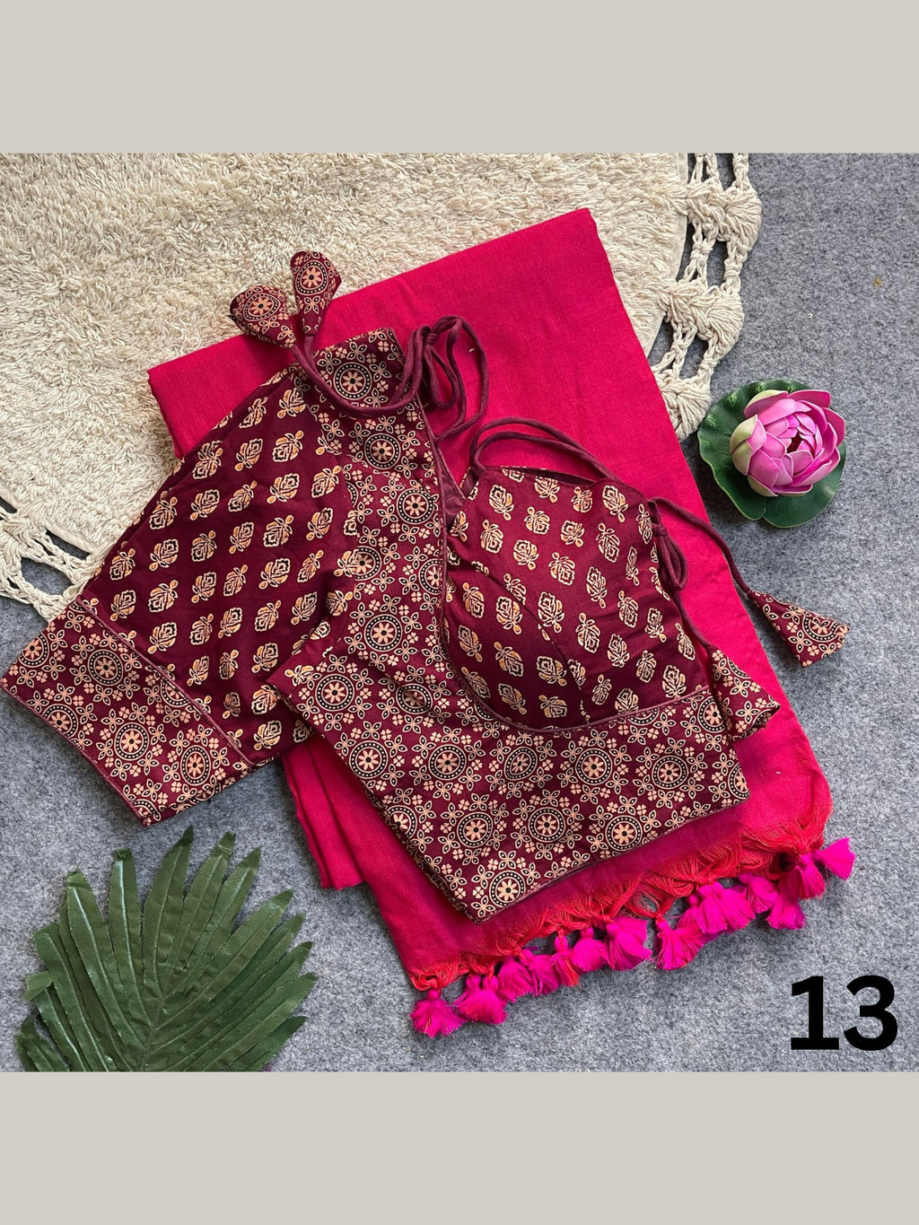 Khadi Cotton Silk Saree with Readymade Ajrakh Blouse