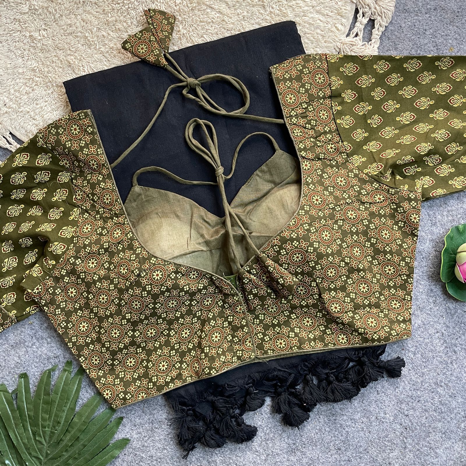 Khadi Cotton Silk Saree with Readymade Ajrakh Blouse