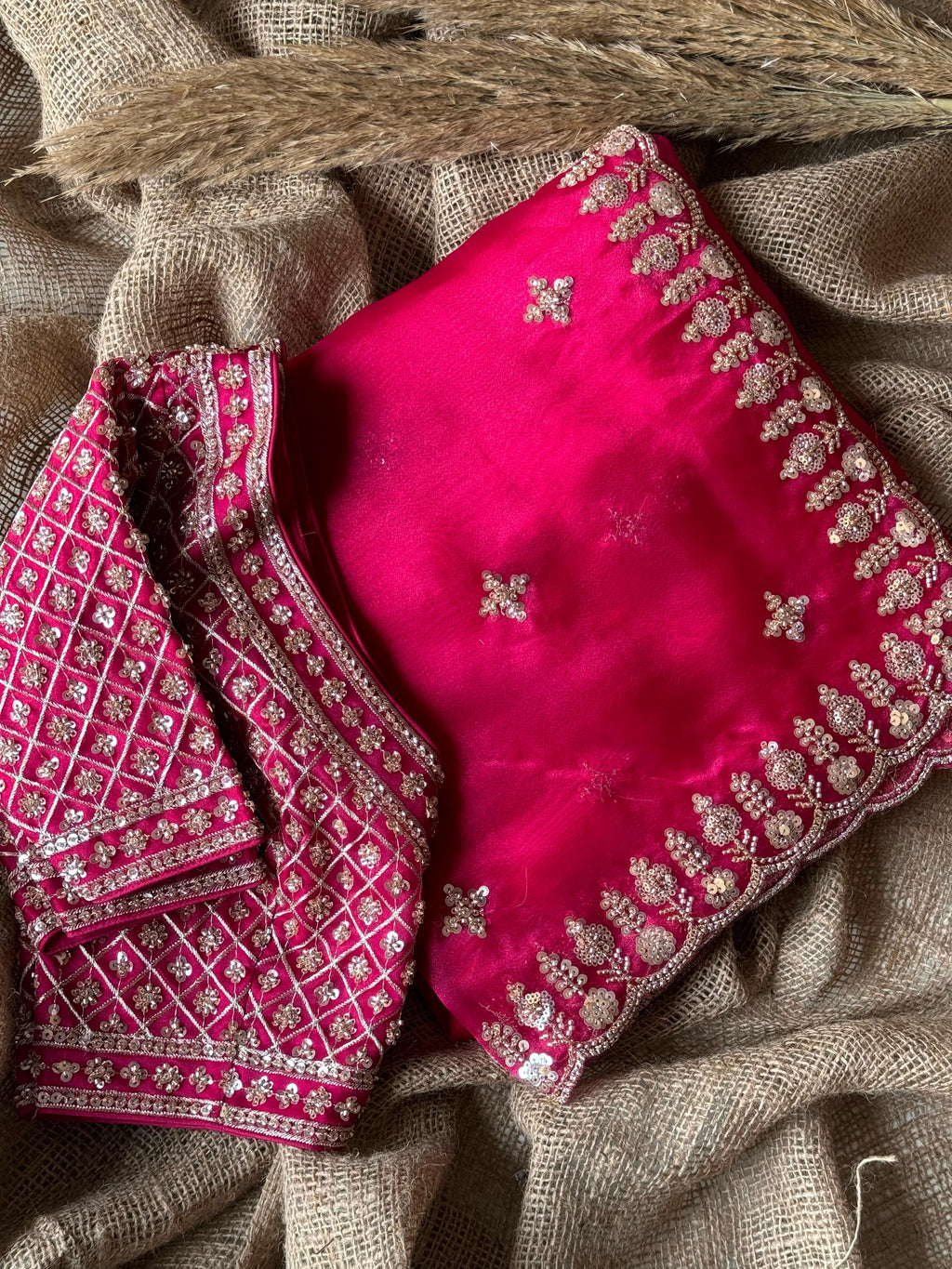 Premium Organza Silk Saree with Stitched Designer Blouse and Exquisite Beaded Handwork