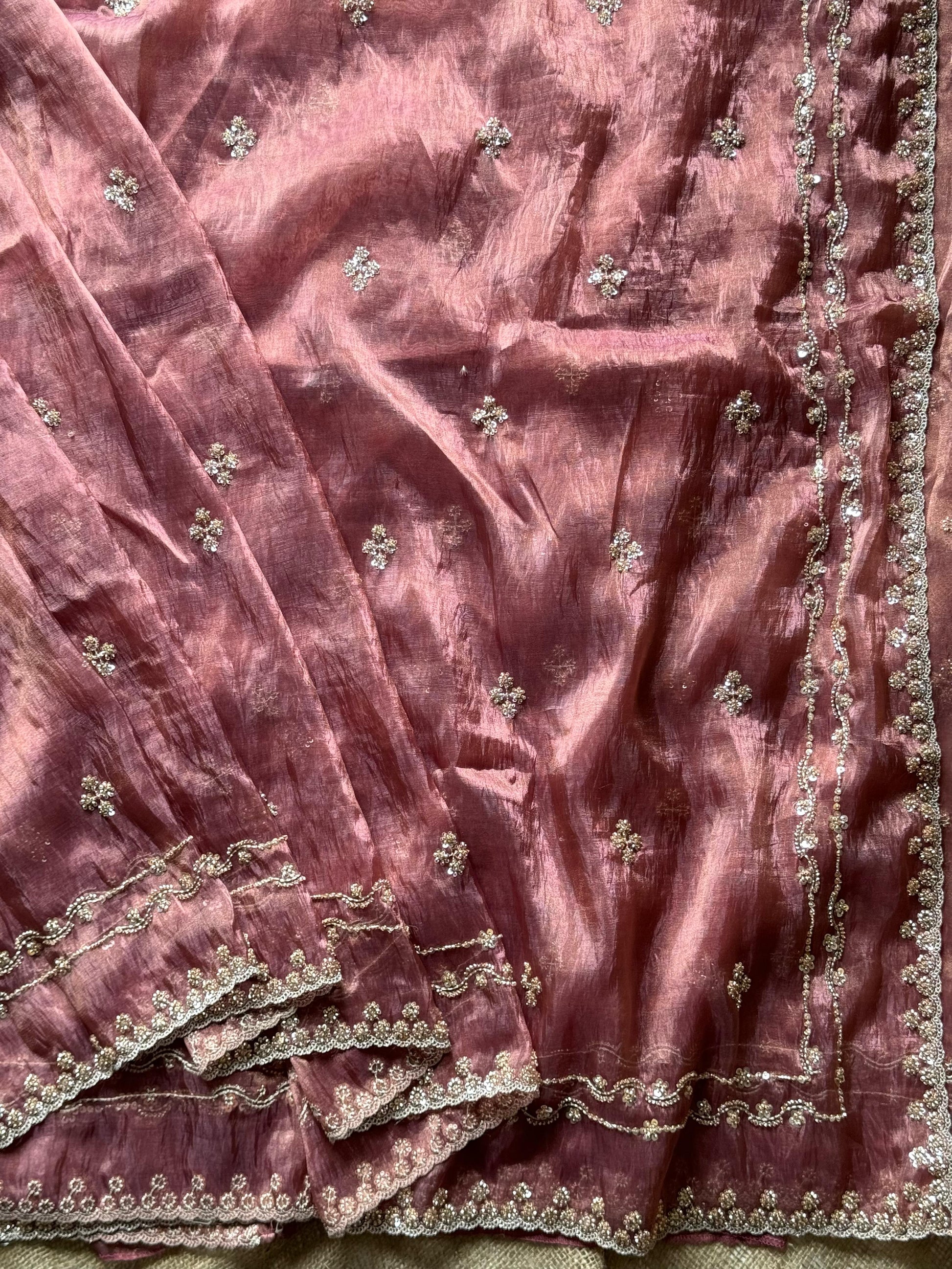 Luxury Gold Crush Hand-Embroidered Saree with Designer Stitched Blouse