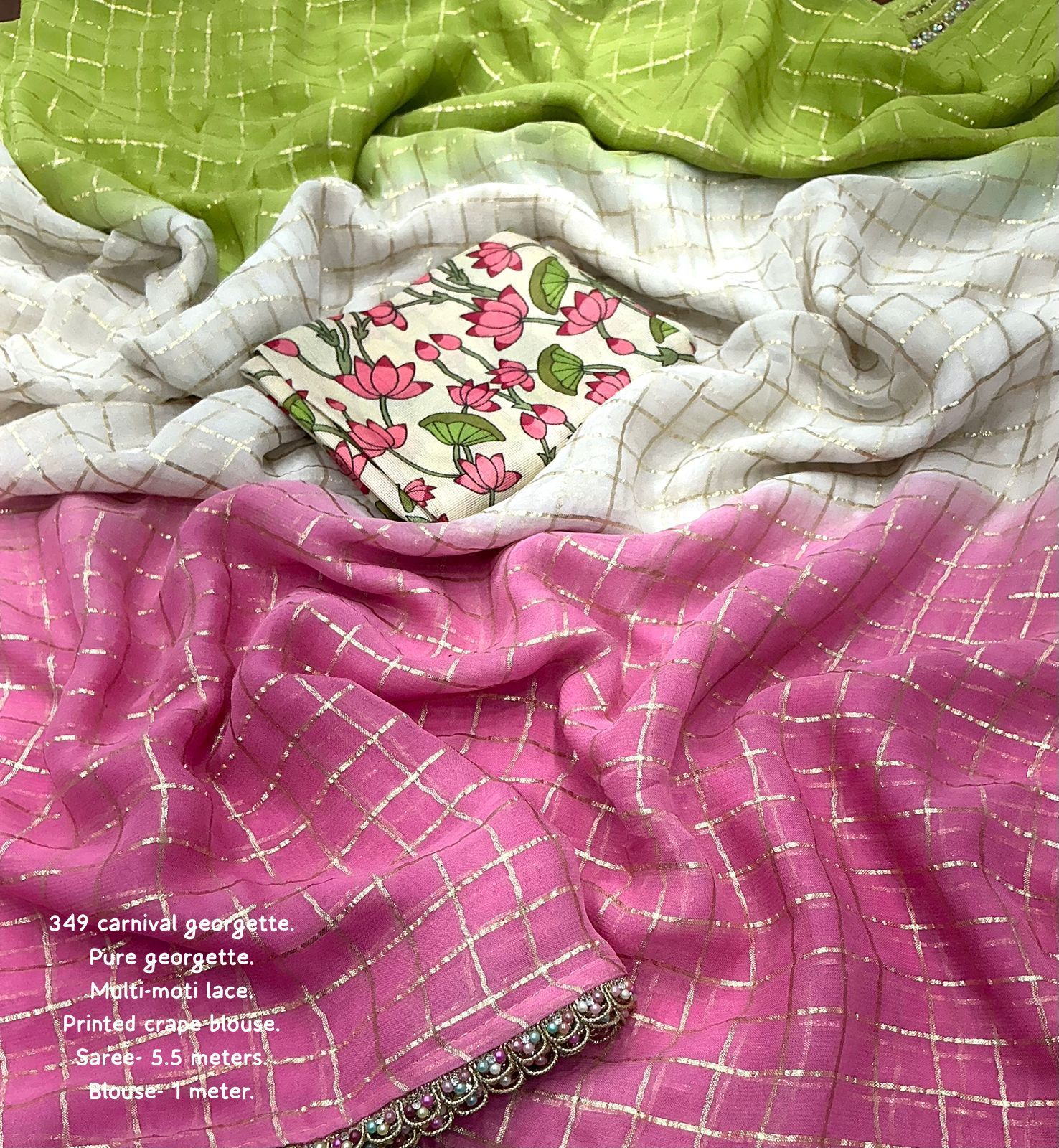 Pure Georgette Tri-Color Tie-Dye Saree