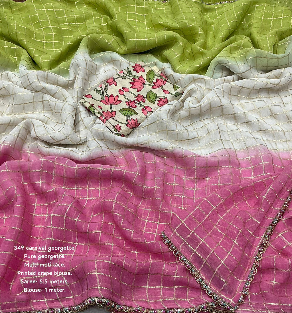 Pure Georgette Tri-Color Tie-Dye Saree