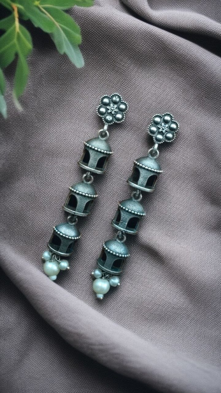 Silver Look-alike Layered Temple Earrings