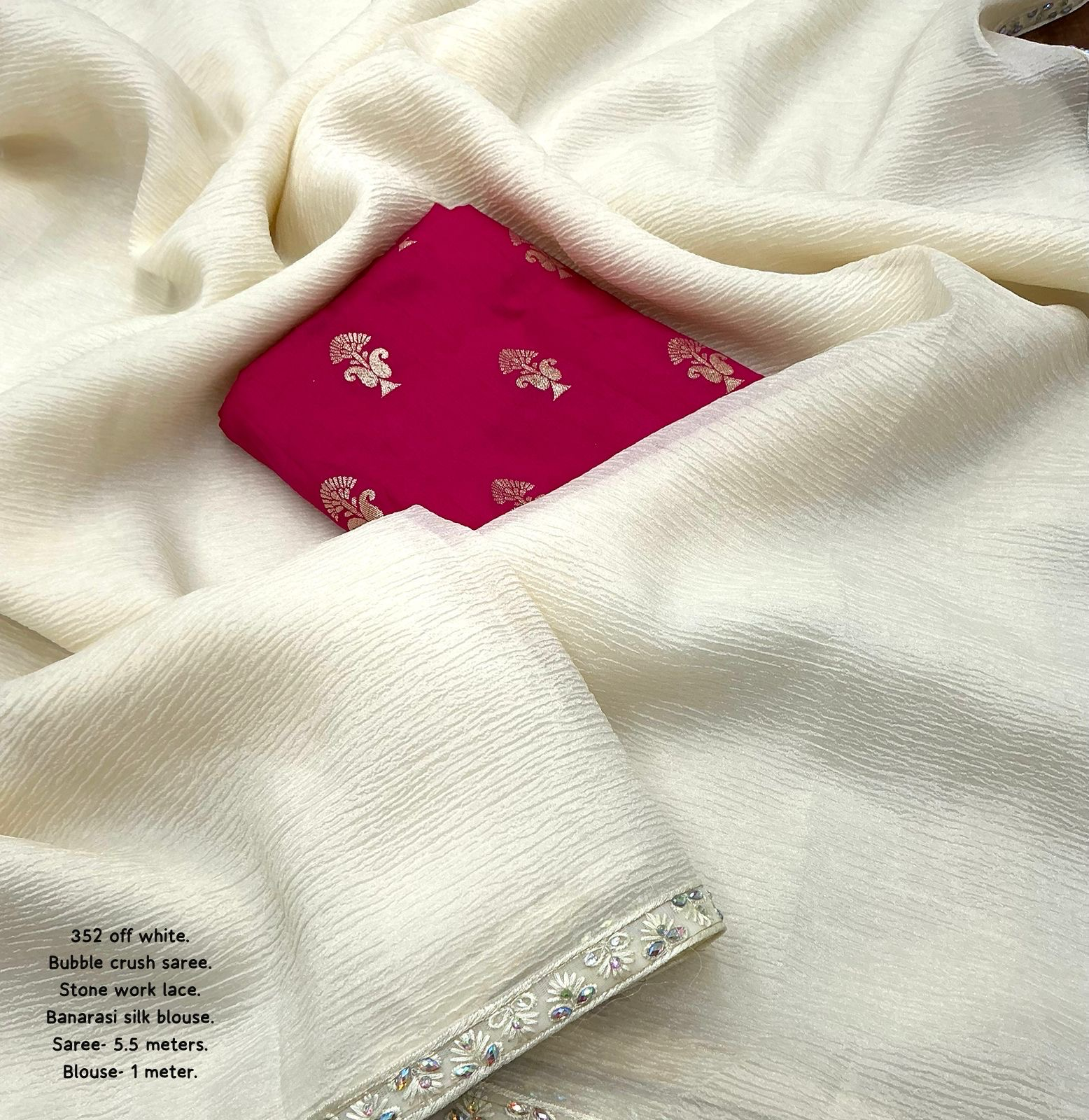 Soft Bubble Crush Saree With Banarasi Blouse Material