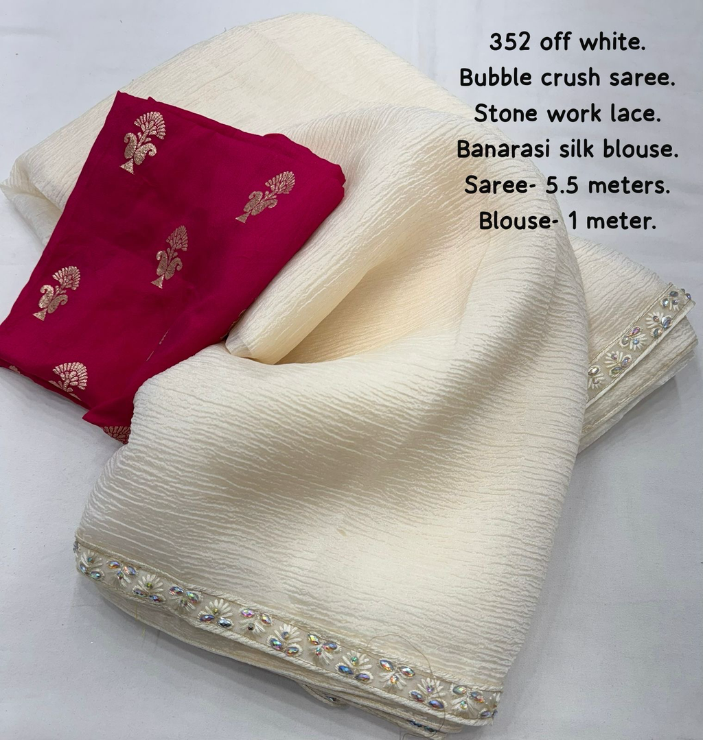 Soft Bubble Crush Saree With Banarasi Blouse Material