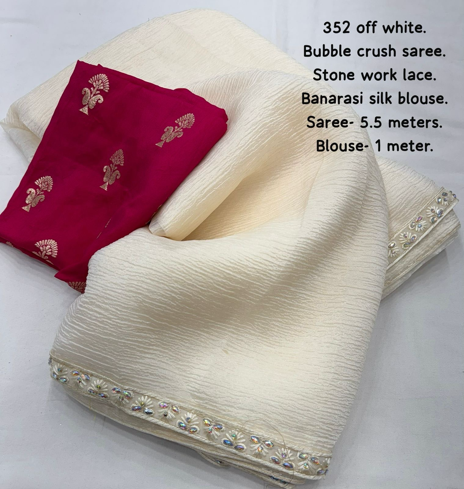 Soft Bubble Crush Saree With Banarasi Blouse Material