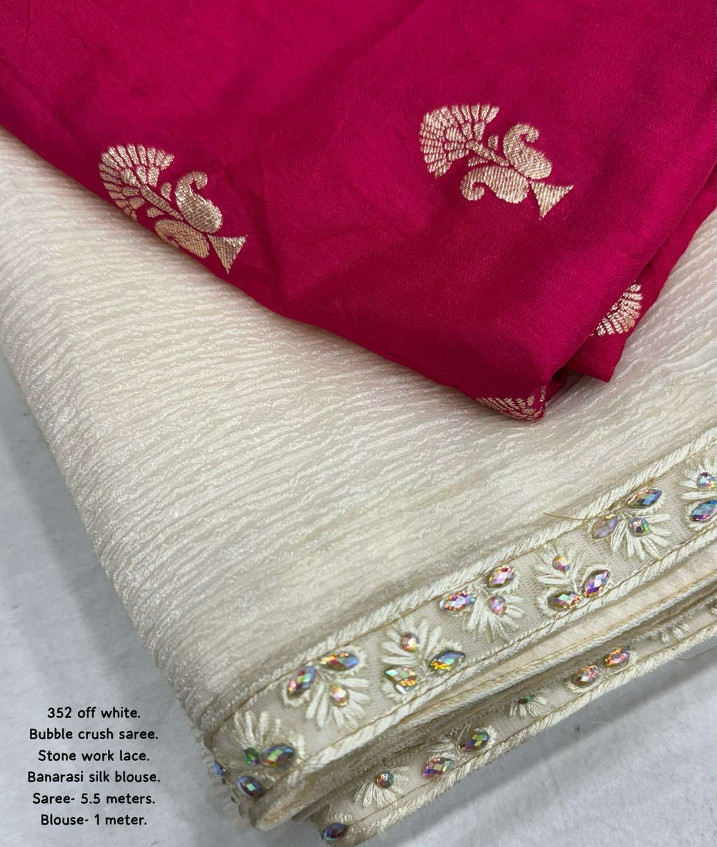 Soft Bubble Crush Saree With Banarasi Blouse Material