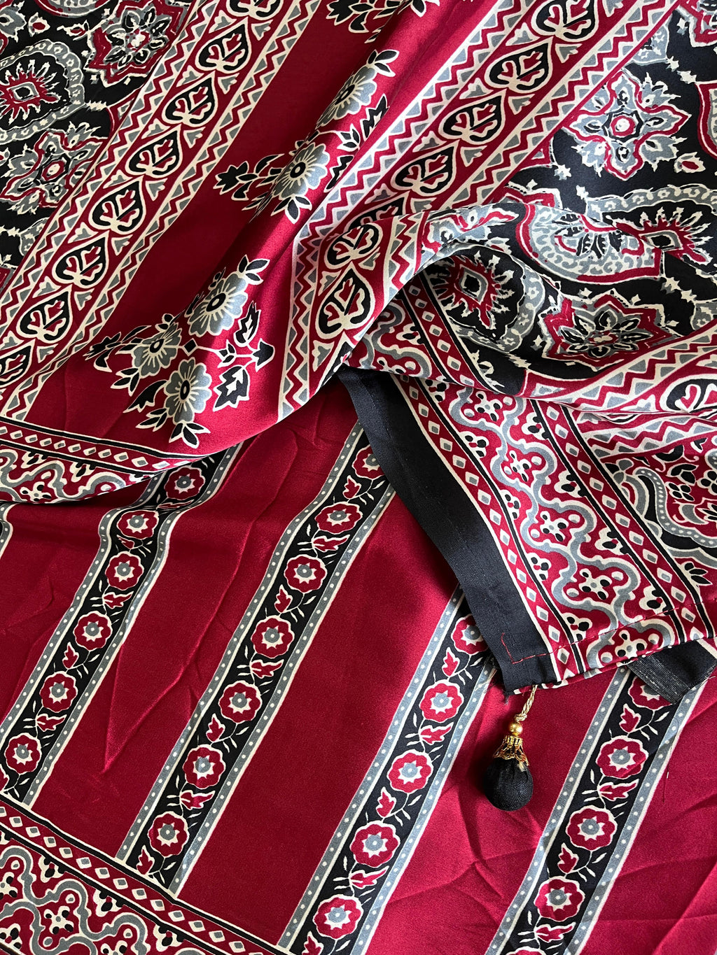 Satin Silk Ajrakh Saree with Stitched Blouse