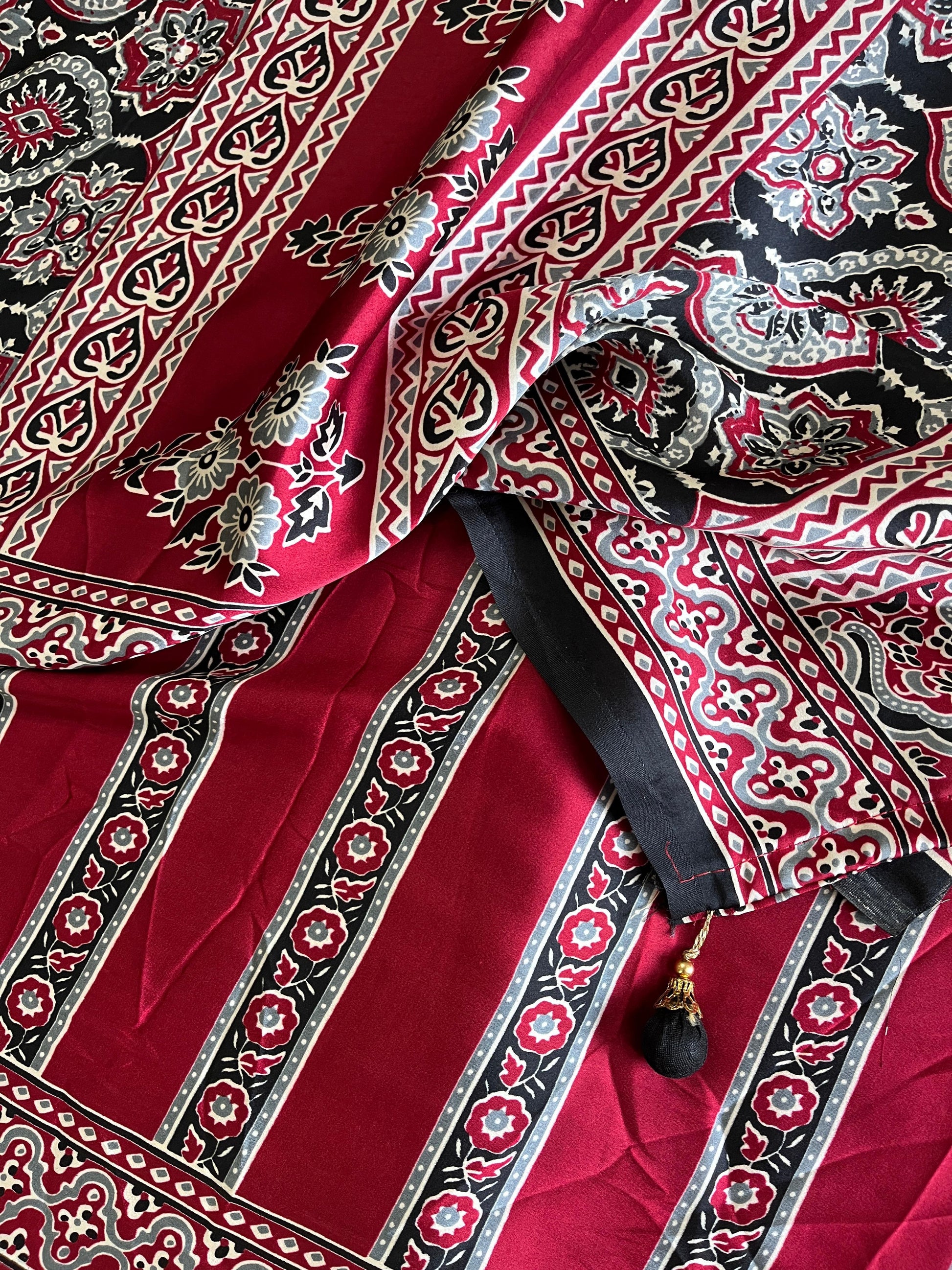 Satin Silk Ajrakh Saree with Stitched Blouse