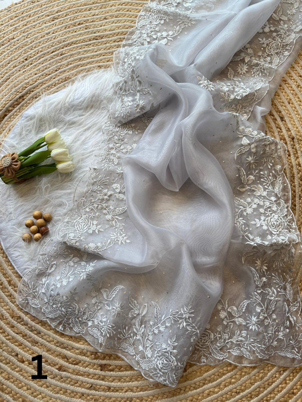 Floral Embroidered Organza Saree