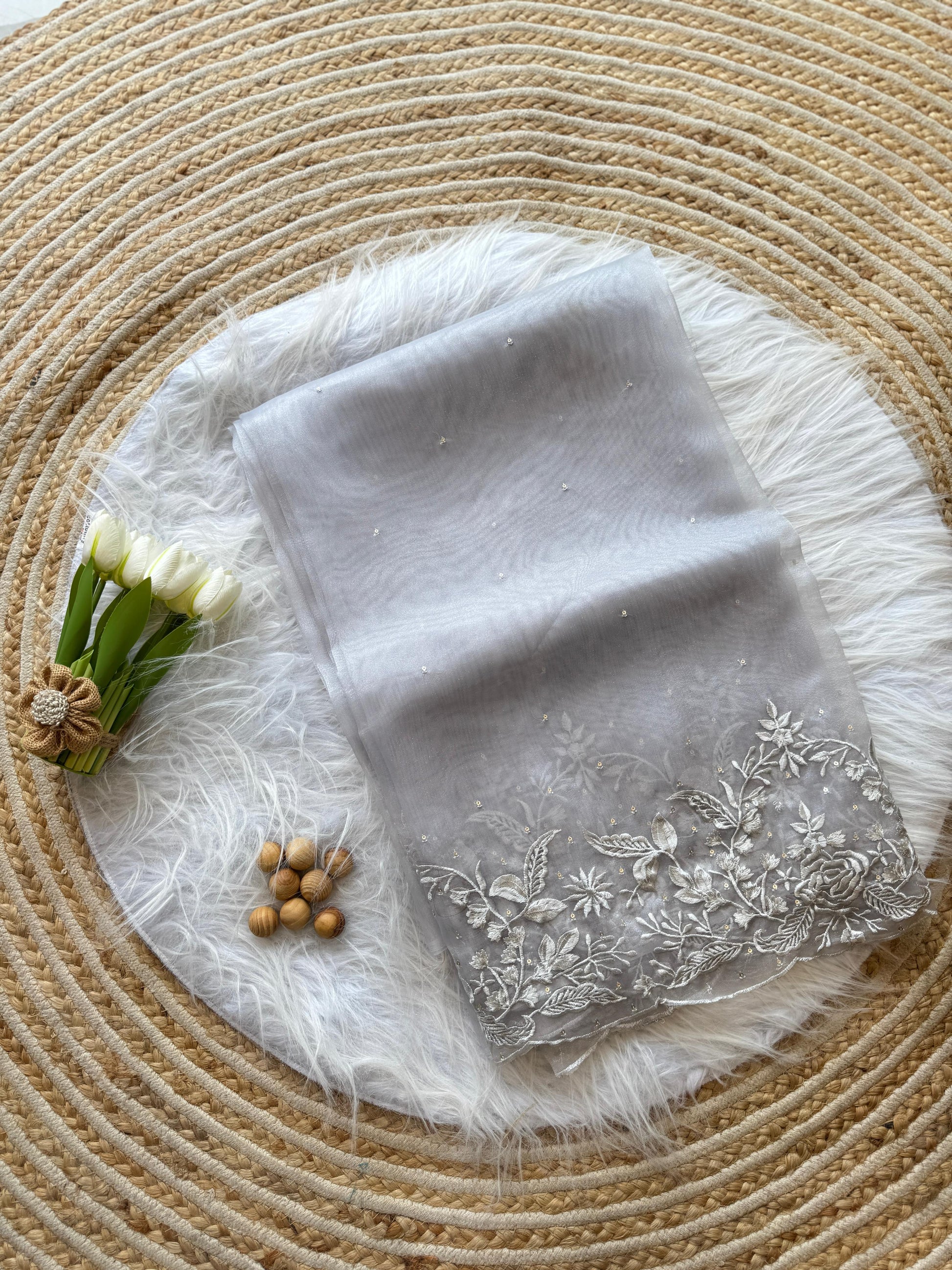 Floral Embroidered Organza Saree